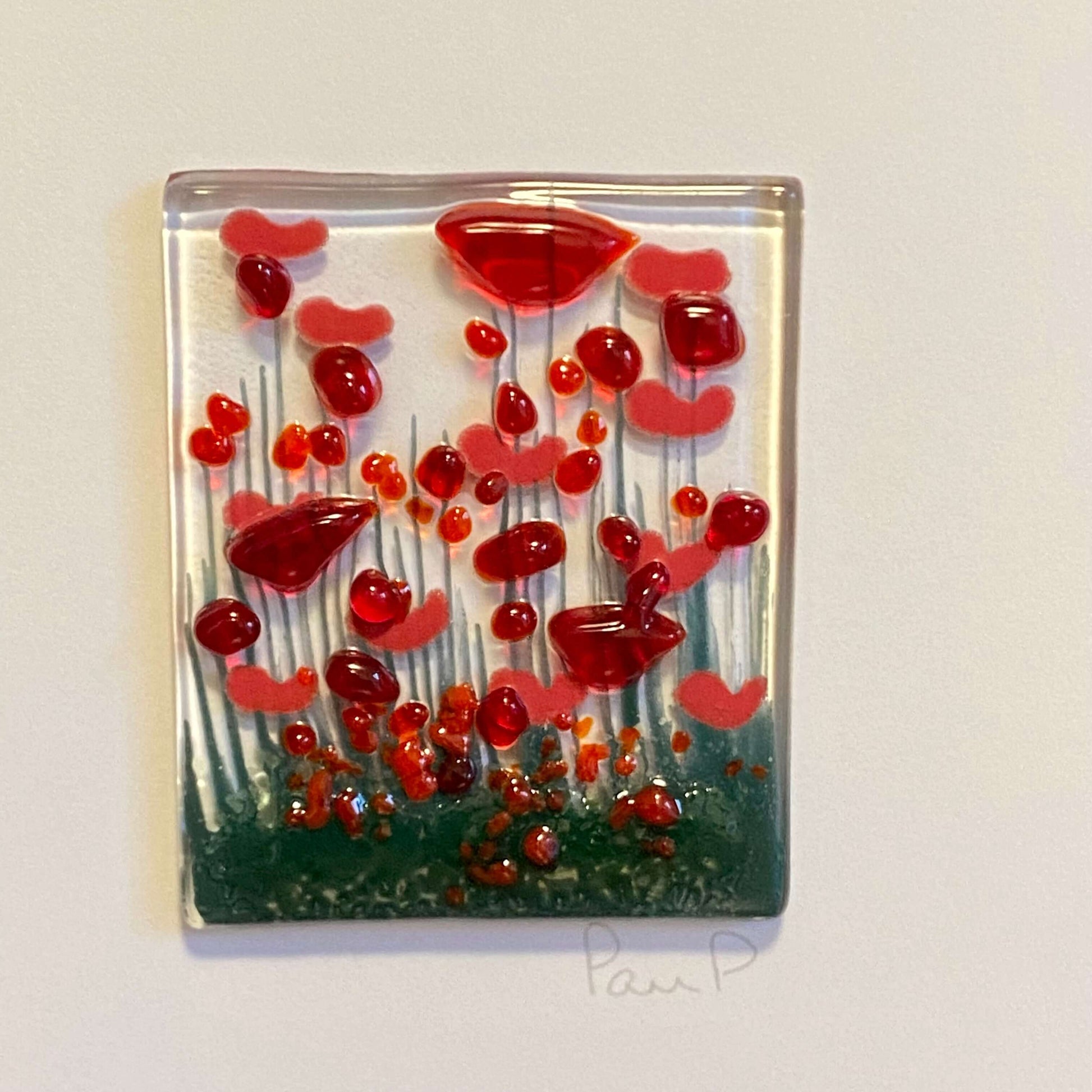 Poppy Fused  Glass Handmade Greetings Card - Twelve Silver Trees