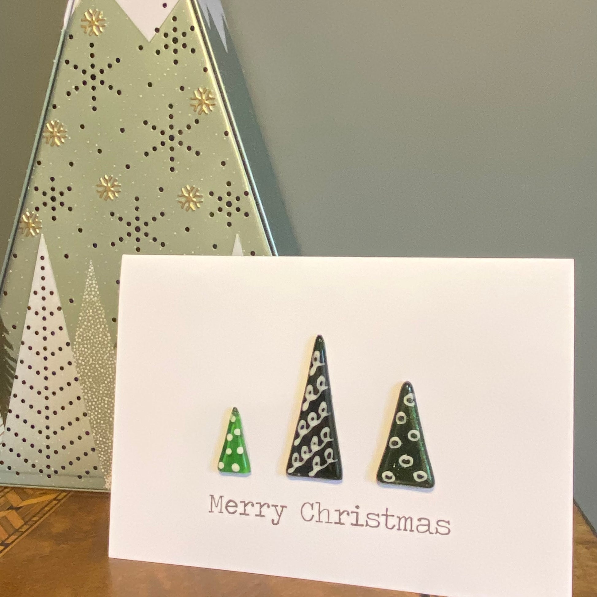 Three Trees Fused Glass Christmas Card - Twelve Silver Trees