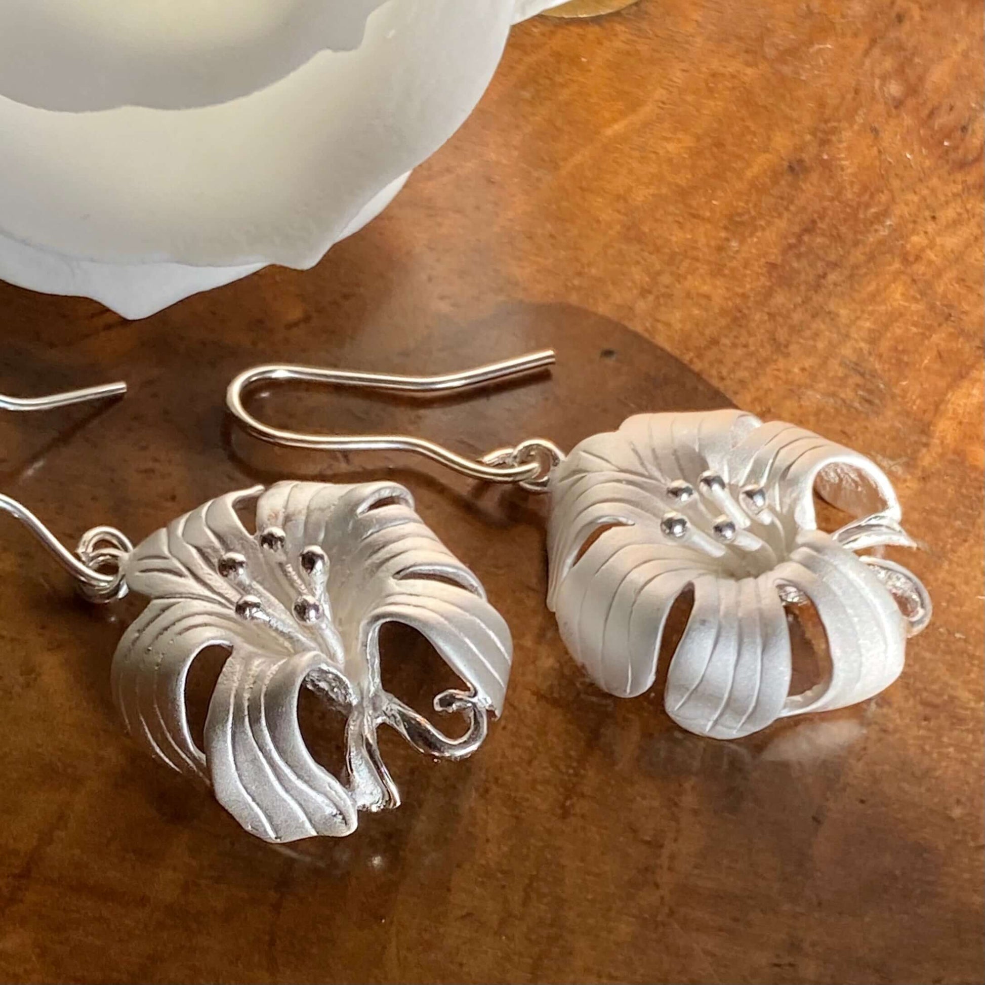 Large Sterling Silver Lily Earrings - Twelve Silver Trees