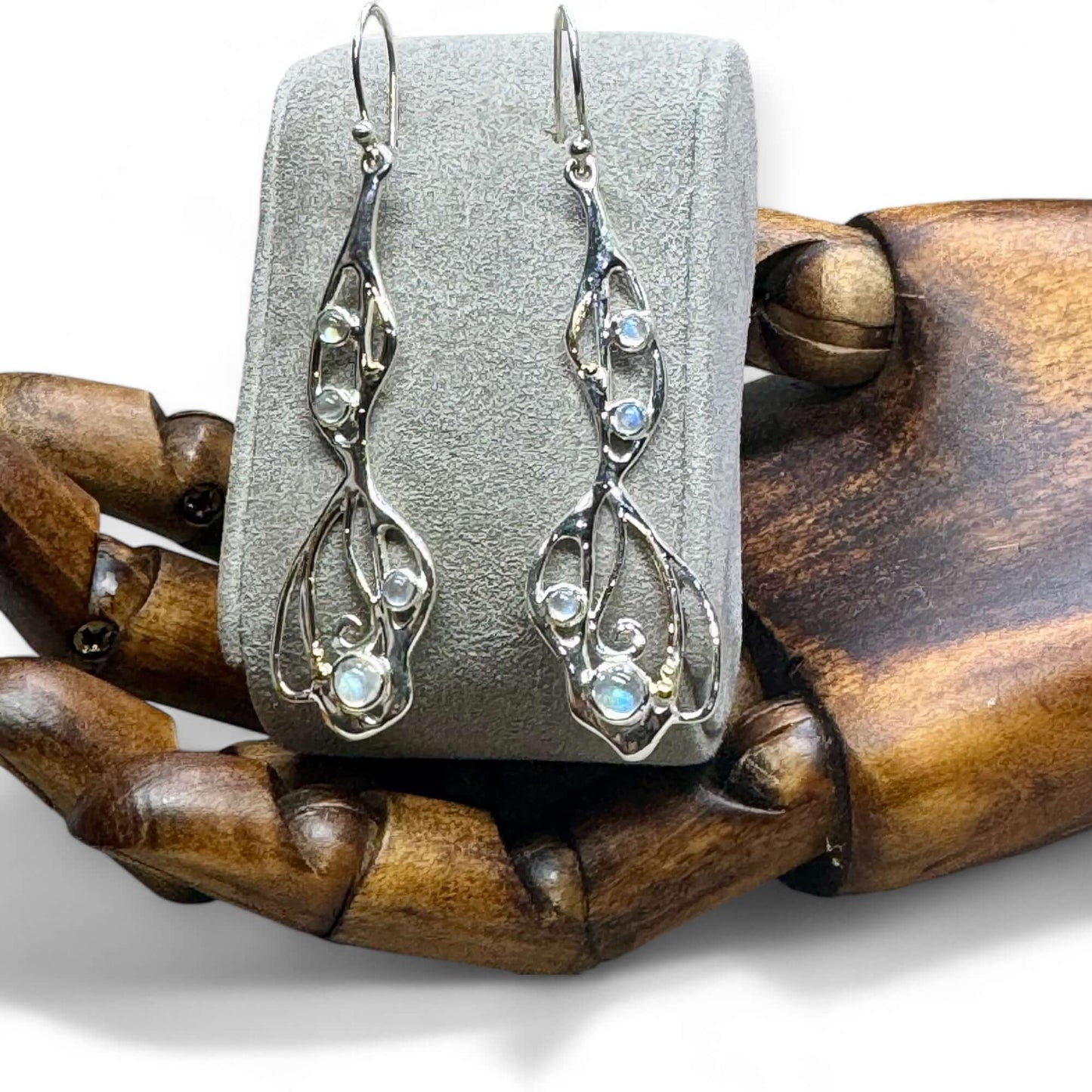 Cabochon Rainbow Moonstone Organic Flow Statement Earrings - Twelve Silver Trees