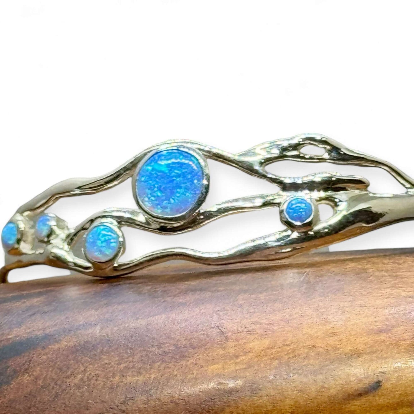 Blue and White Opal Organic Bracelet - Twelve Silver Trees