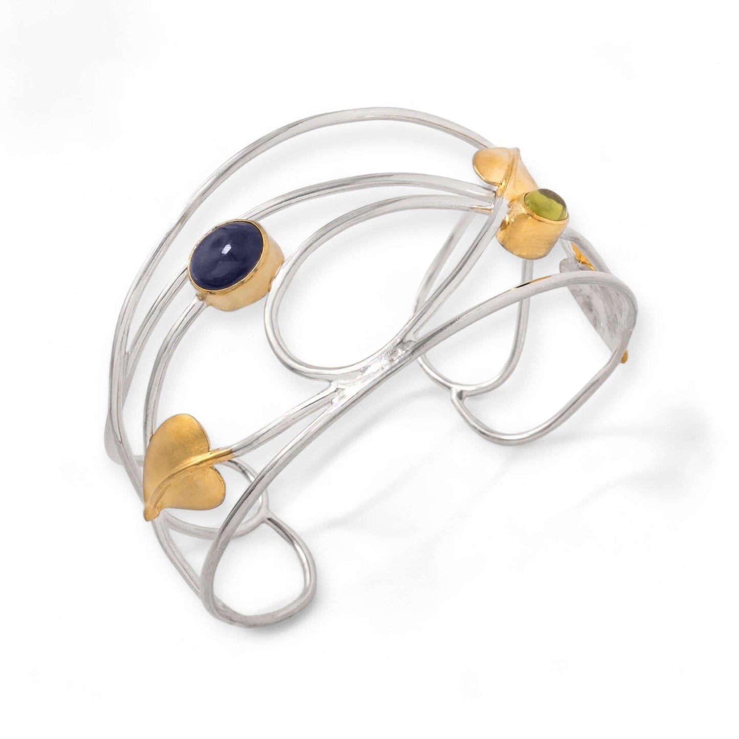 Willowwood - Art Nouveau Inspired Iolite and Peridot Cuff Bangle - Twelve Silver Trees