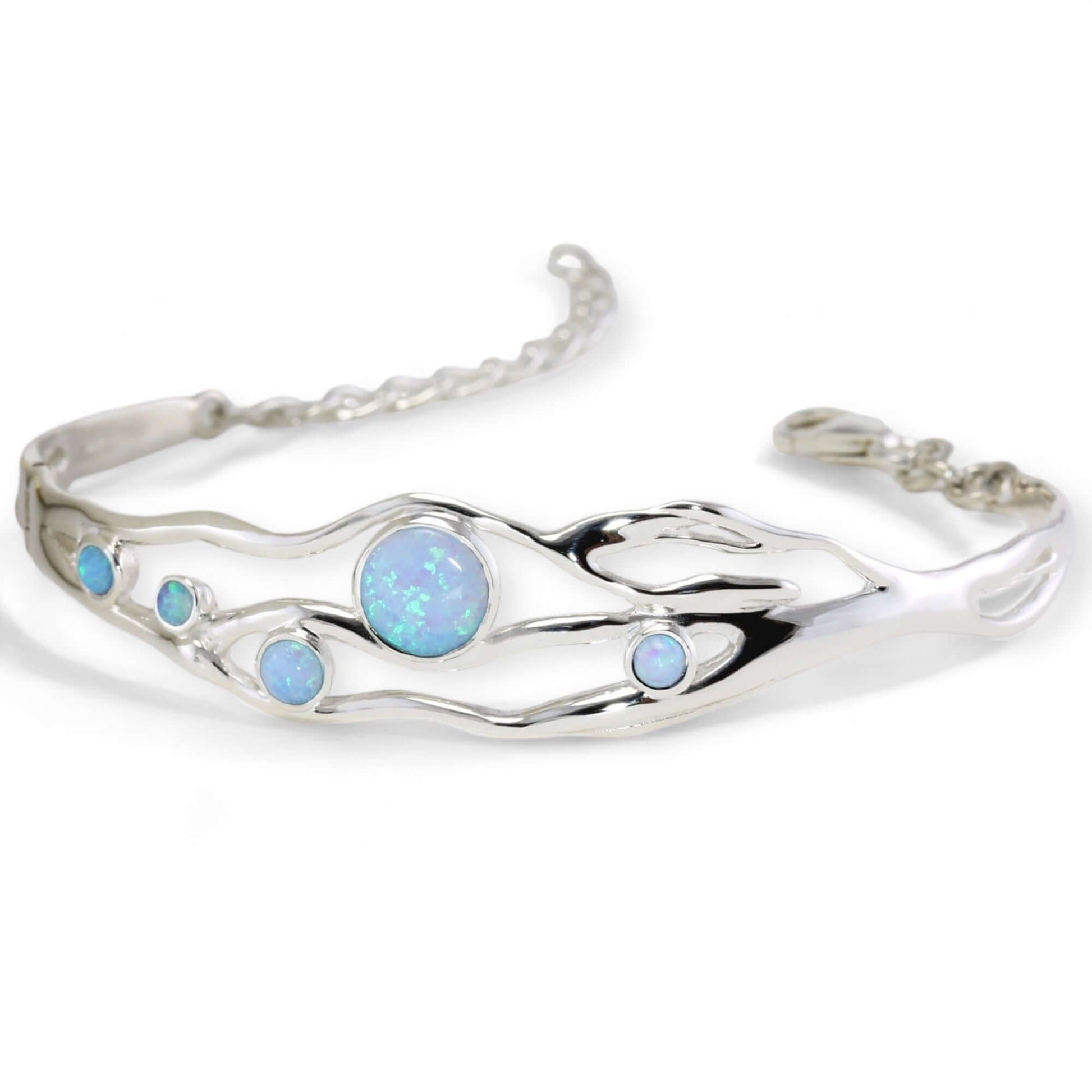 Blue and White Opal Organic Bracelet - Twelve Silver Trees