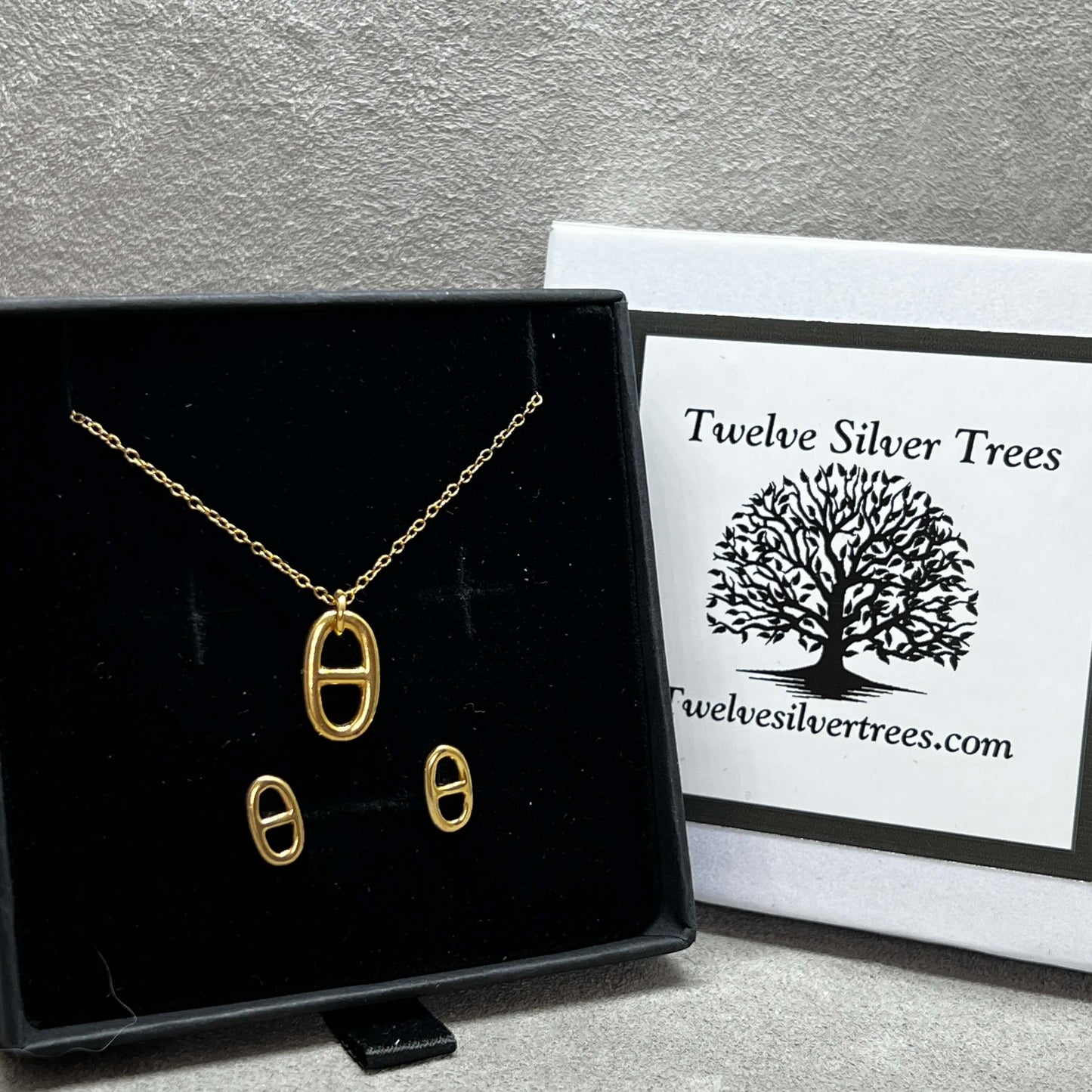 Mariner Anchor Link Pendant & Earrings Set, Yellow Gold or Rhodium - Twelve Silver Trees