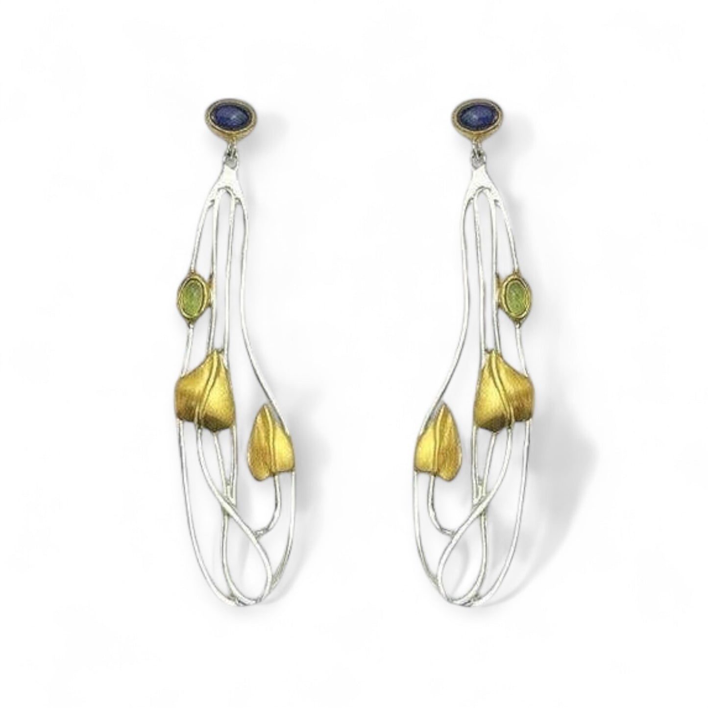 Willowwood - Art Nouveau Inspired Iolite and Peridot Statement Earrings - Twelve Silver Trees