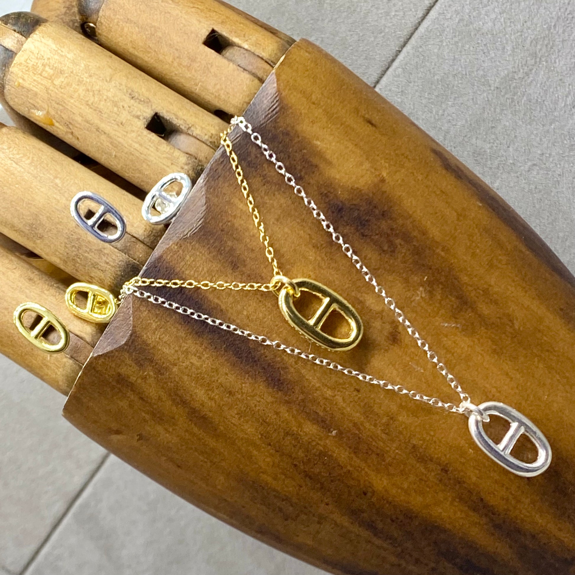 Mariner Anchor Link Pendant & Earrings Set, Yellow Gold or Rhodium - Twelve Silver Trees