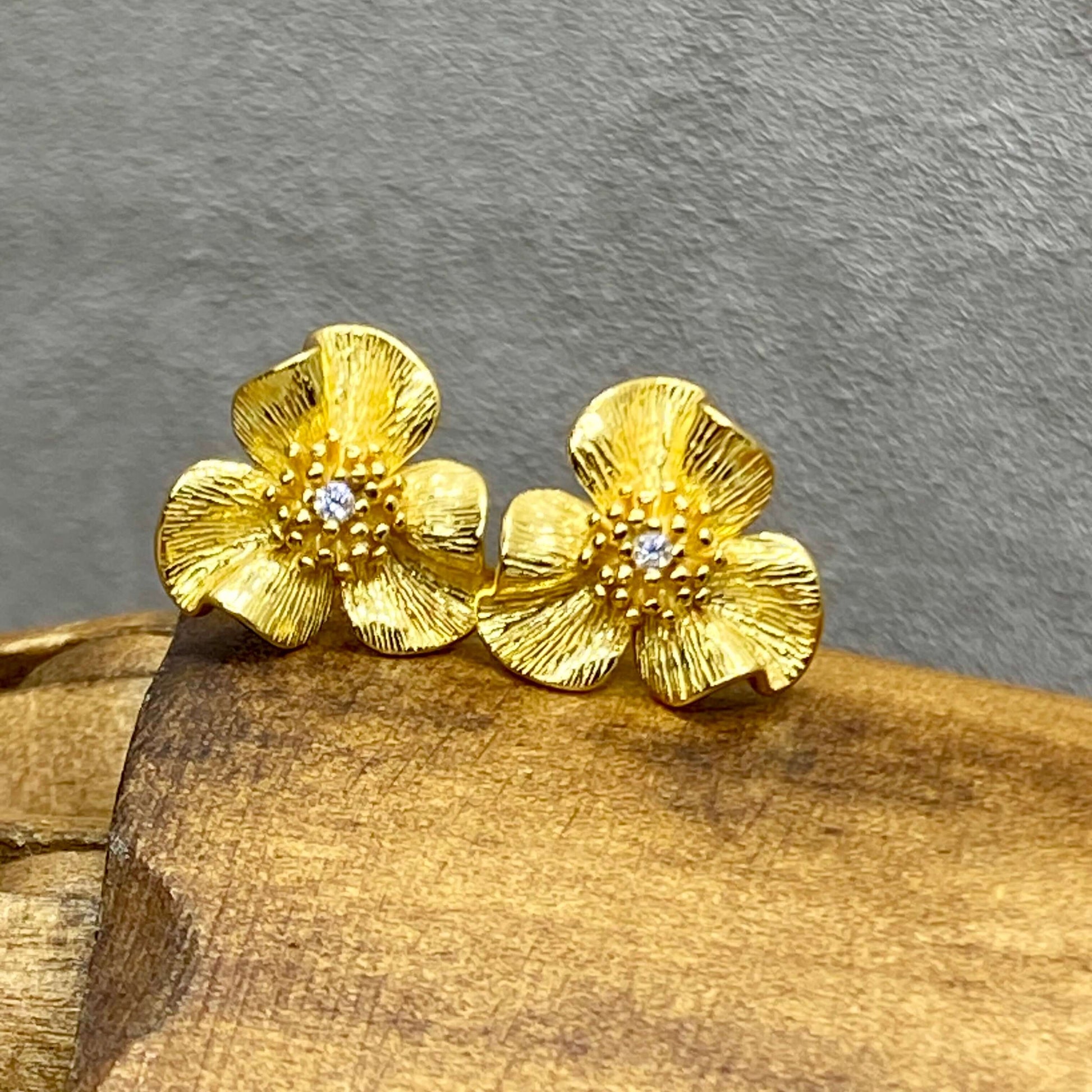 Viola Flower Stud Earrings In 18 Carat Gold Vermeil - Twelve Silver Trees