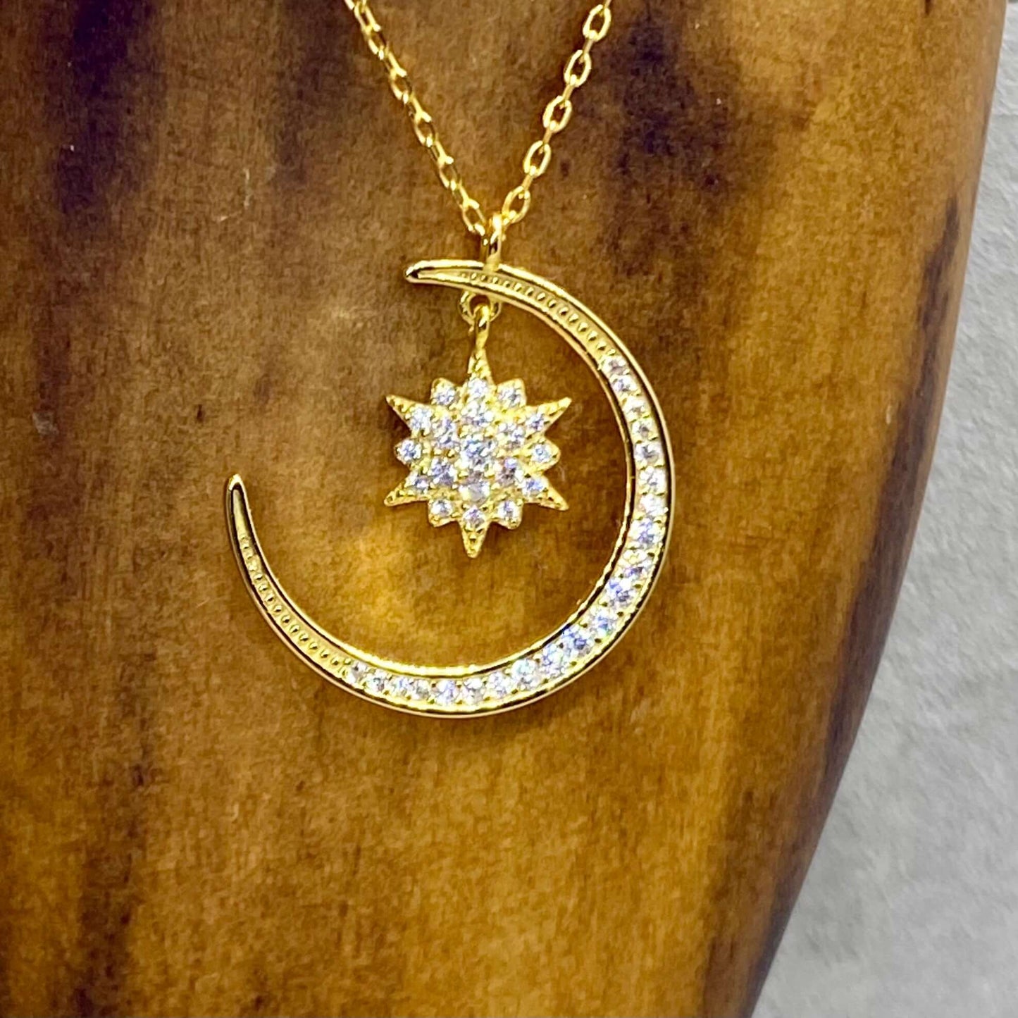 Crescent Moon & Star Sterling Silver Necklace - Twelve Silver Trees