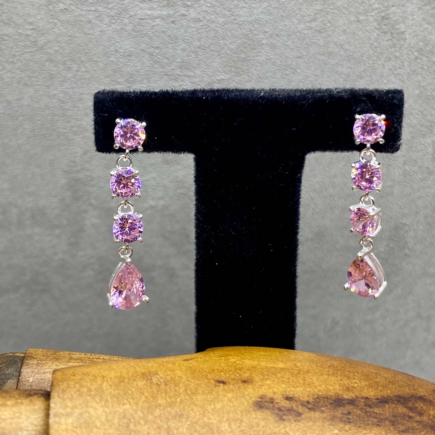 Vibrant Pear Cut Pink Zirconia Drop Earrings - Twelve Silver Trees