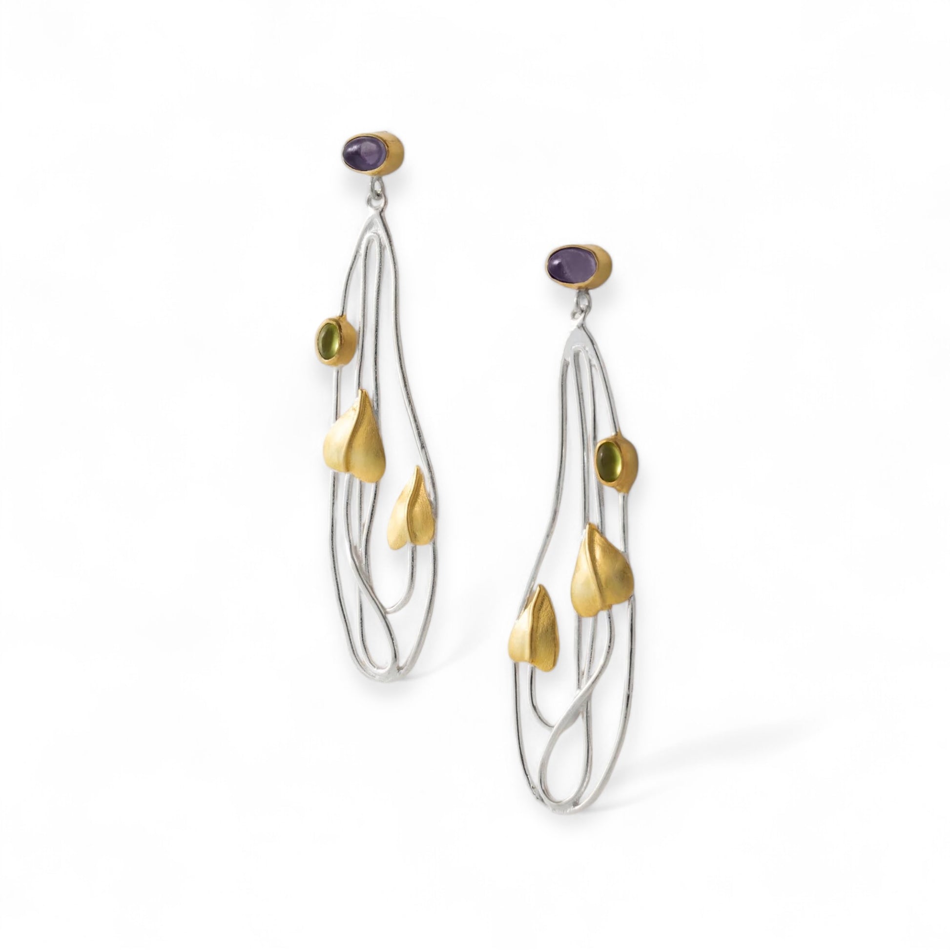 Willowwood - Art Nouveau Inspired Iolite and Peridot Statement Earrings - Twelve Silver Trees