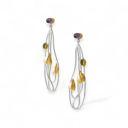 Willowwood - Art Nouveau Inspired Iolite and Peridot Statement Earrings - Twelve Silver Trees