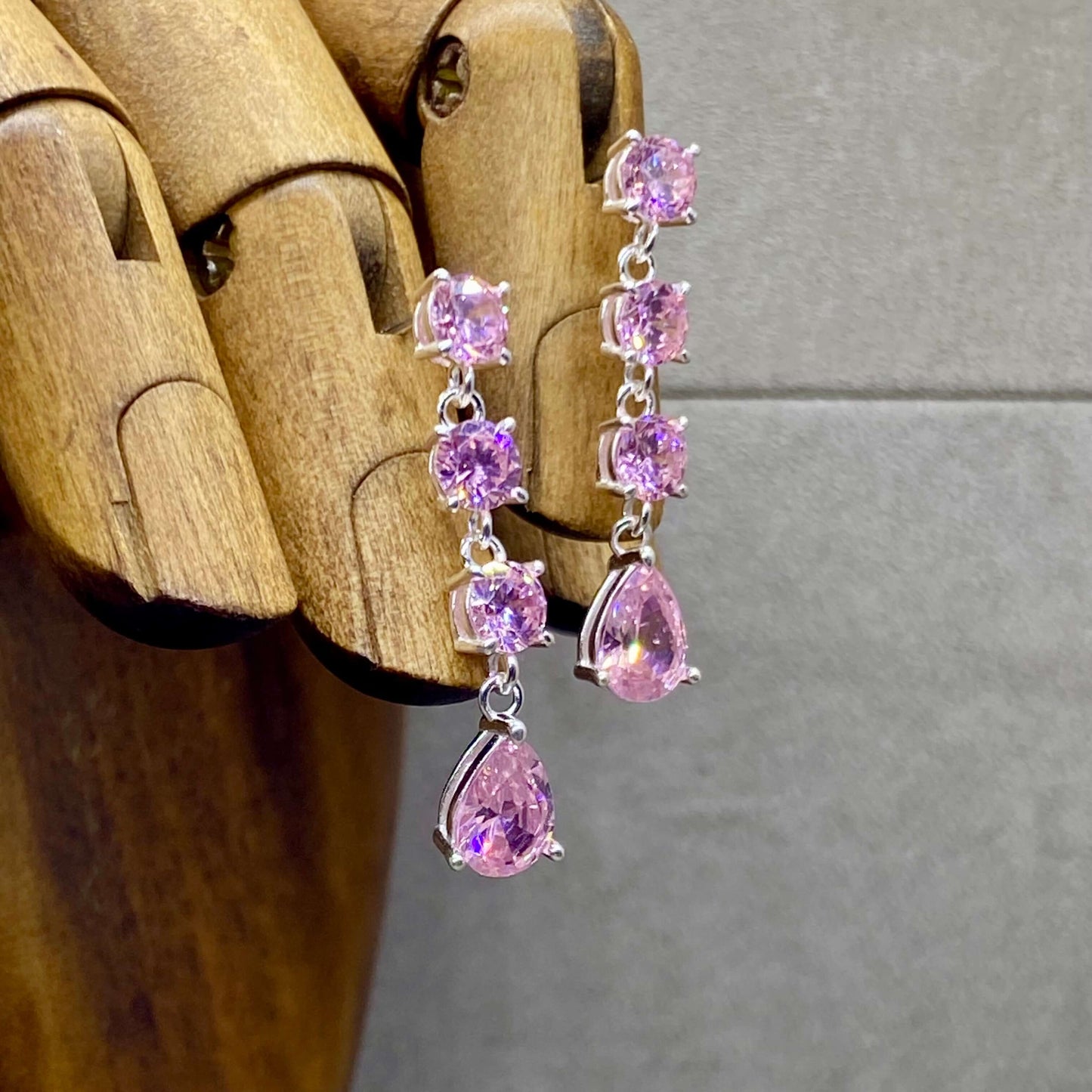 Vibrant Pear Cut Pink Zirconia Drop Earrings - Twelve Silver Trees