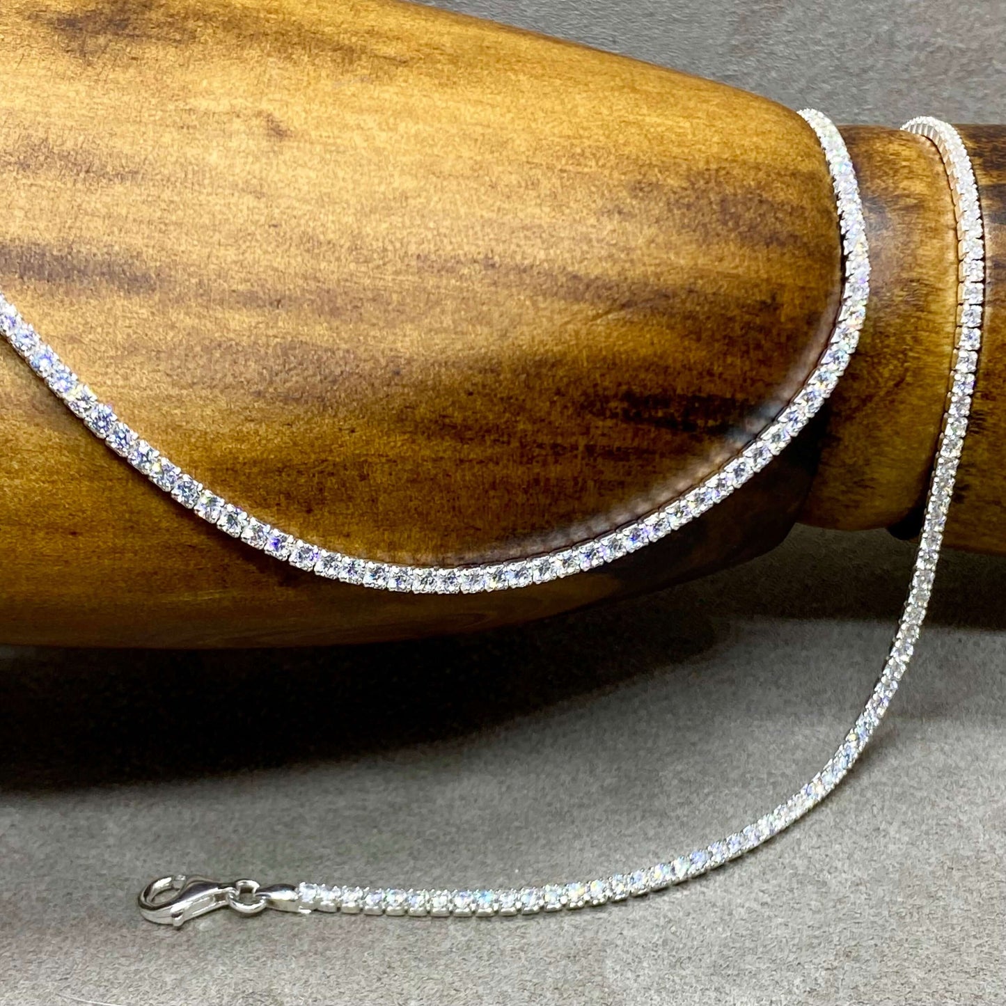 Fine Sterling Silver 2mm Tennis Necklace & Bracelet Set - Twelve Silver Trees