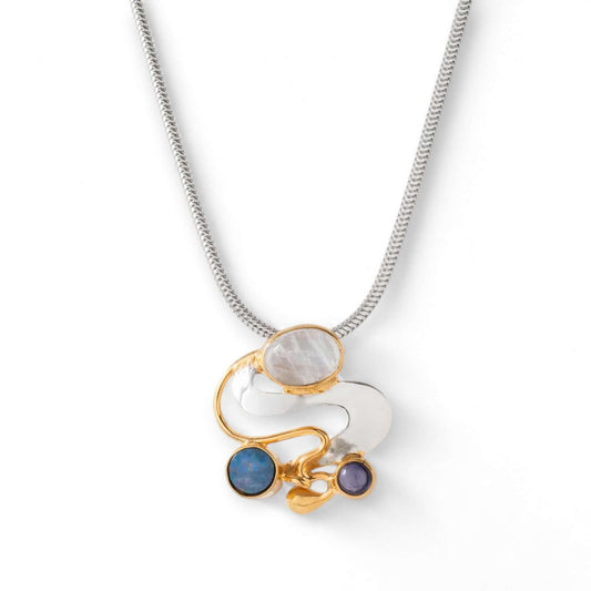 Monet inspirations Water Lily Pendant  - Sterling Silver with Rainbow Moonstone & Iolite - Twelve Silver Trees