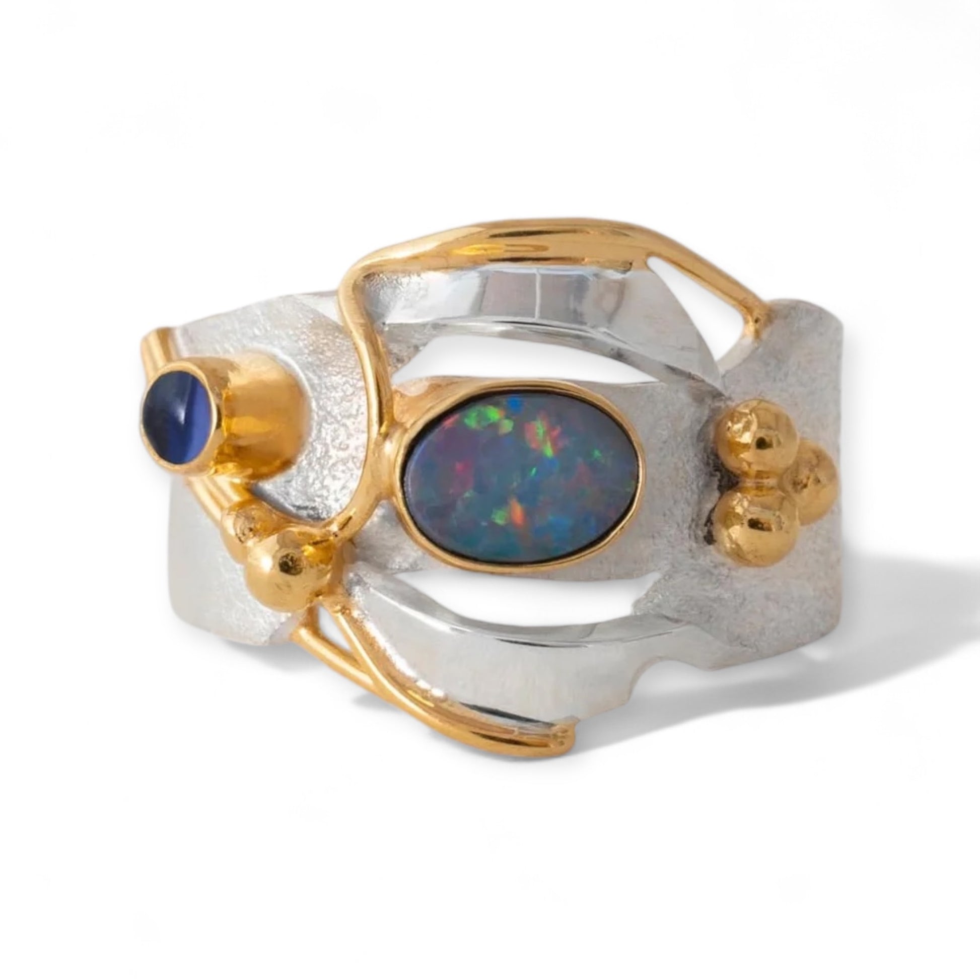 Monet Reflections Water Lily Ring - Sterling Silver with Opal & Amethyst - Twelve Silver Trees