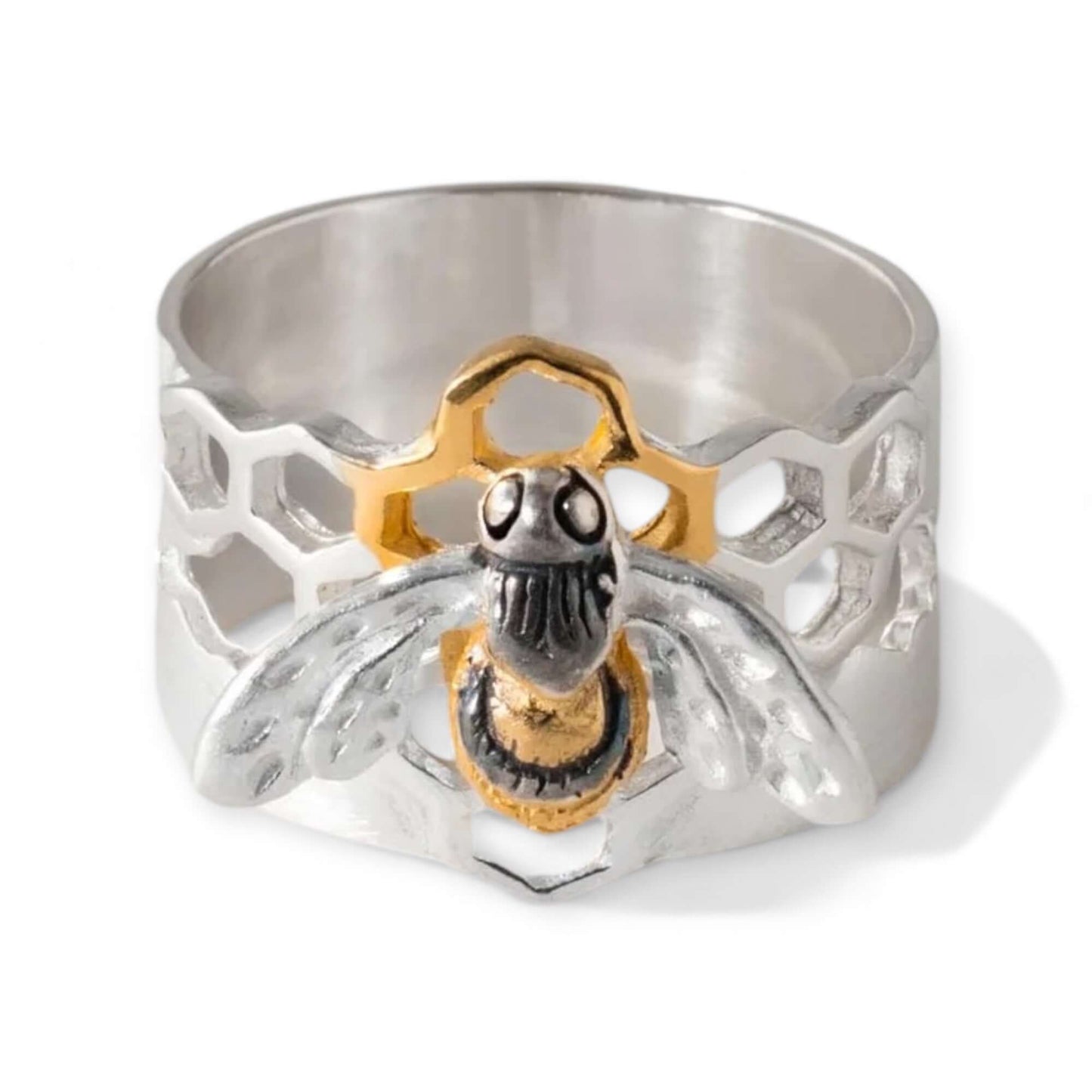 Honeycomb & Honeybee Wide Band Ring By Paula Bolton - Twelve Silver Trees