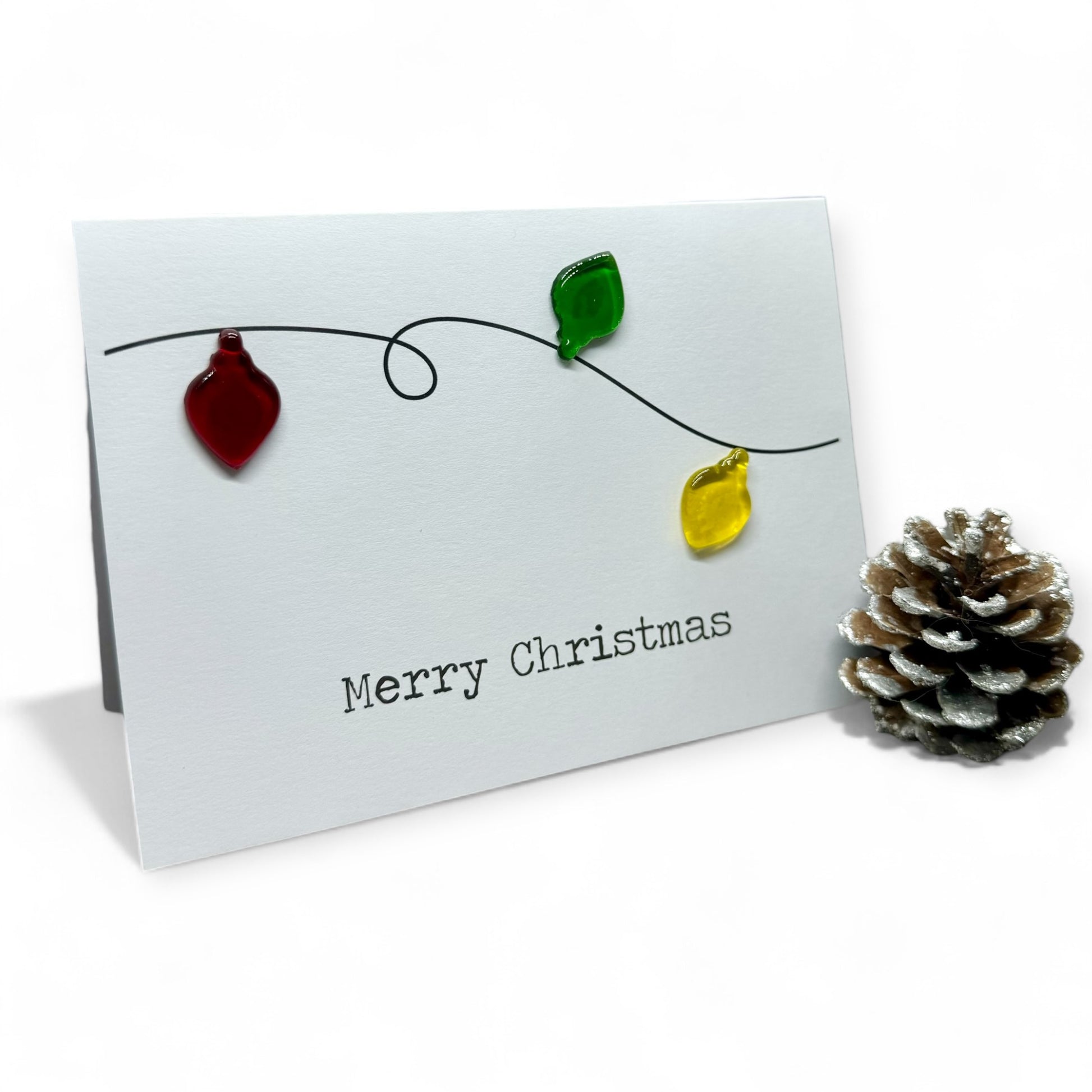 Christmas Lights Fused Glass Card - Twelve Silver Trees