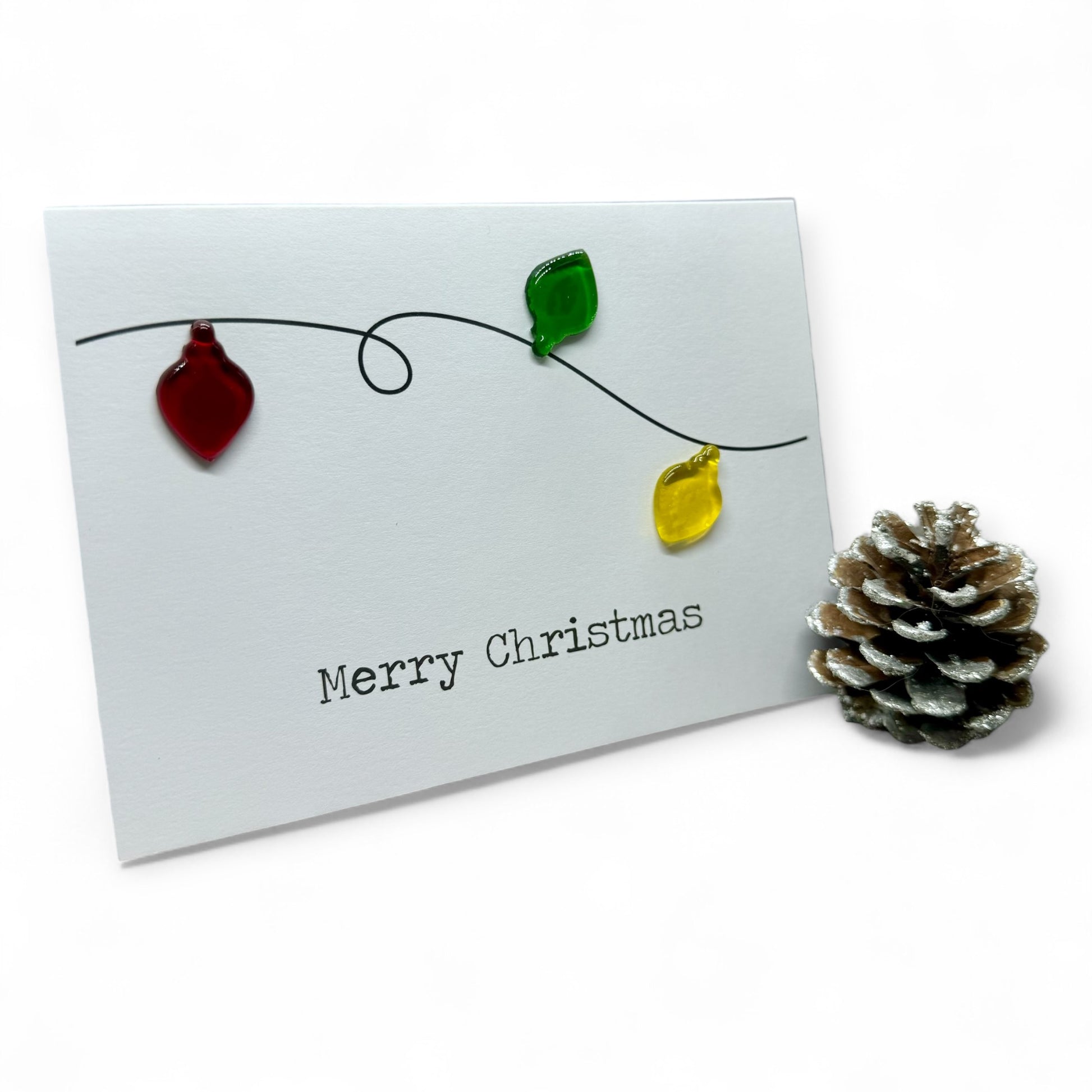 Christmas Lights Fused Glass Card - Twelve Silver Trees