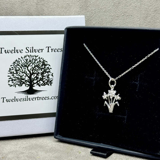 Welsh Daffodil Sterling Silver Charm Necklace - Twelve Silver Trees