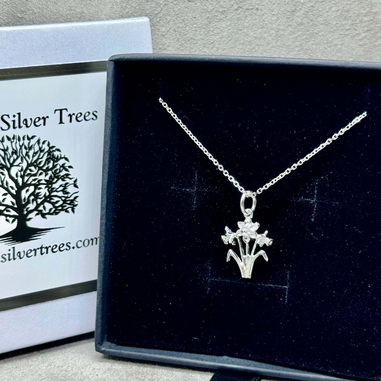 Welsh Daffodil Sterling Silver Charm Necklace - Twelve Silver Trees
