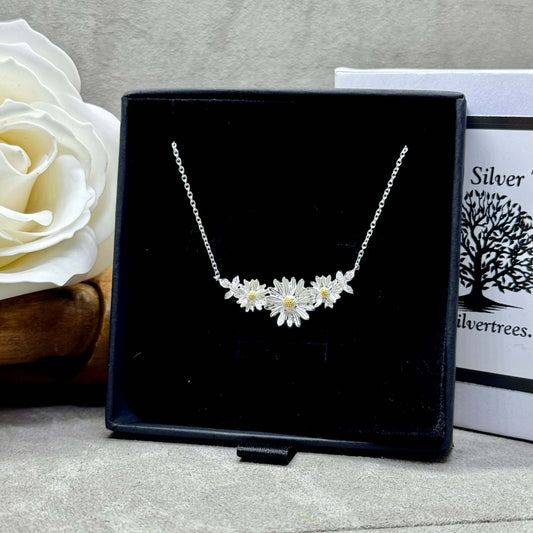 Three Daisy Chain Sterling Silver Necklace - Twelve Silver Trees