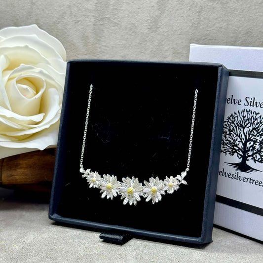Five Daisy Chain Sterling Silver Necklace - Twelve Silver Trees