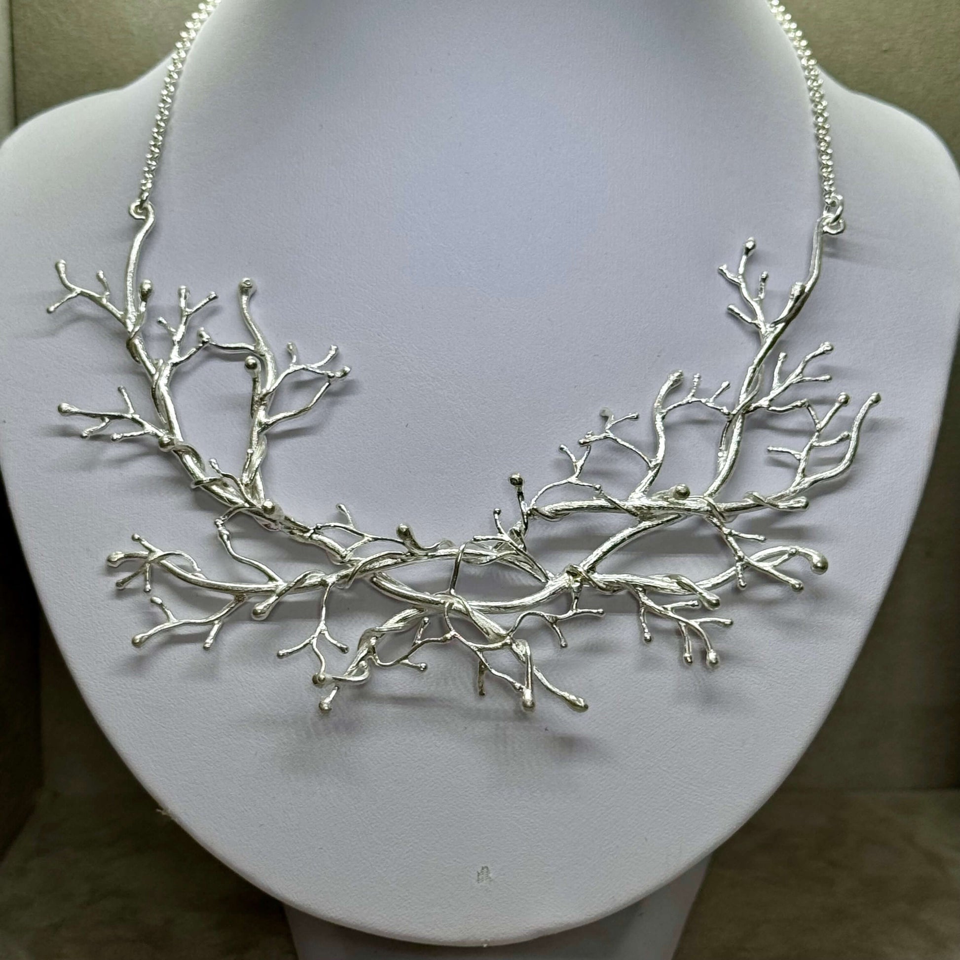 Majestic Tree Branch Sterling Silver Statement Artisan Necklace - Twelve Silver Trees