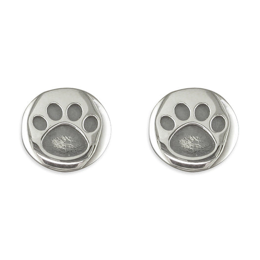 Sterling Silver Round Paw Print Stud Earrings - Twelve Silver Trees