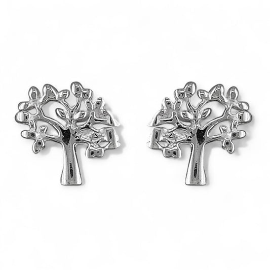 Small Tree Of Life Sterling Silver Stud Earrings - Twelve Silver Trees