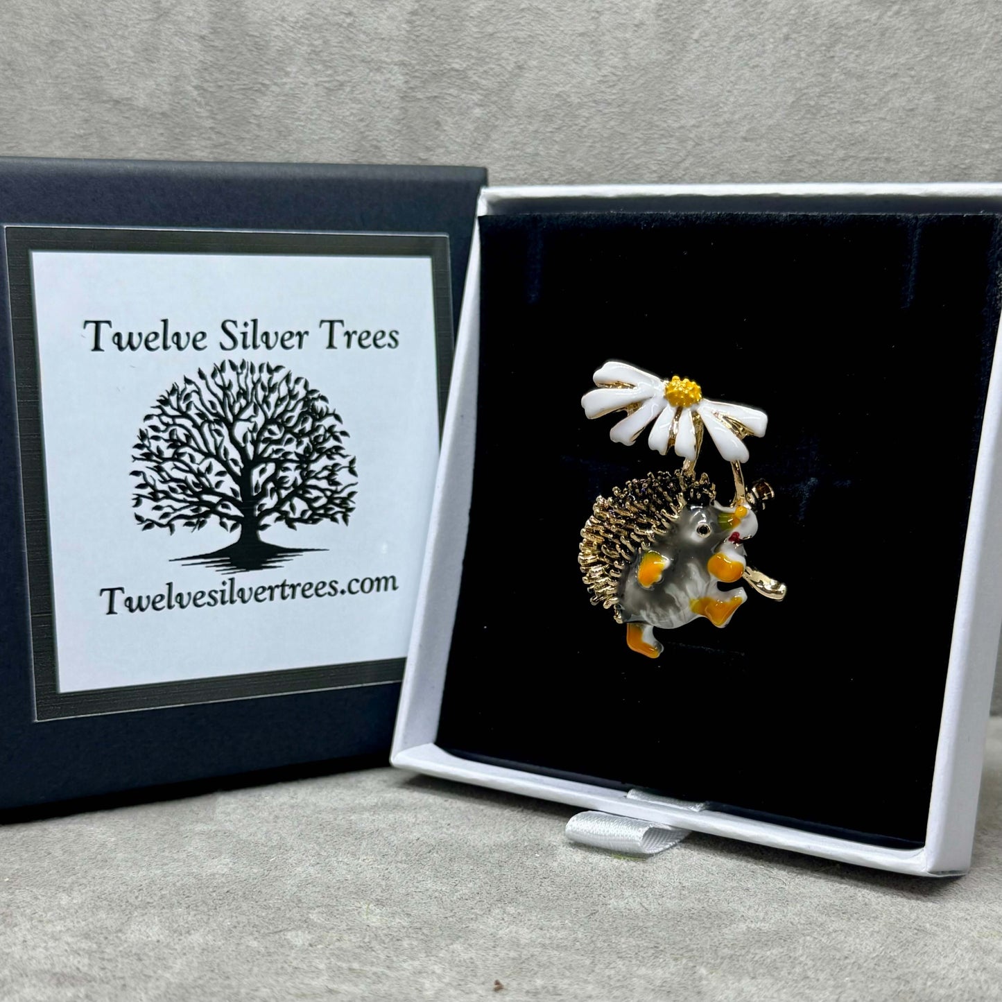 Enamel Hedgehog & Daisy Fashion Jewellery Brooch - Twelve Silver Trees