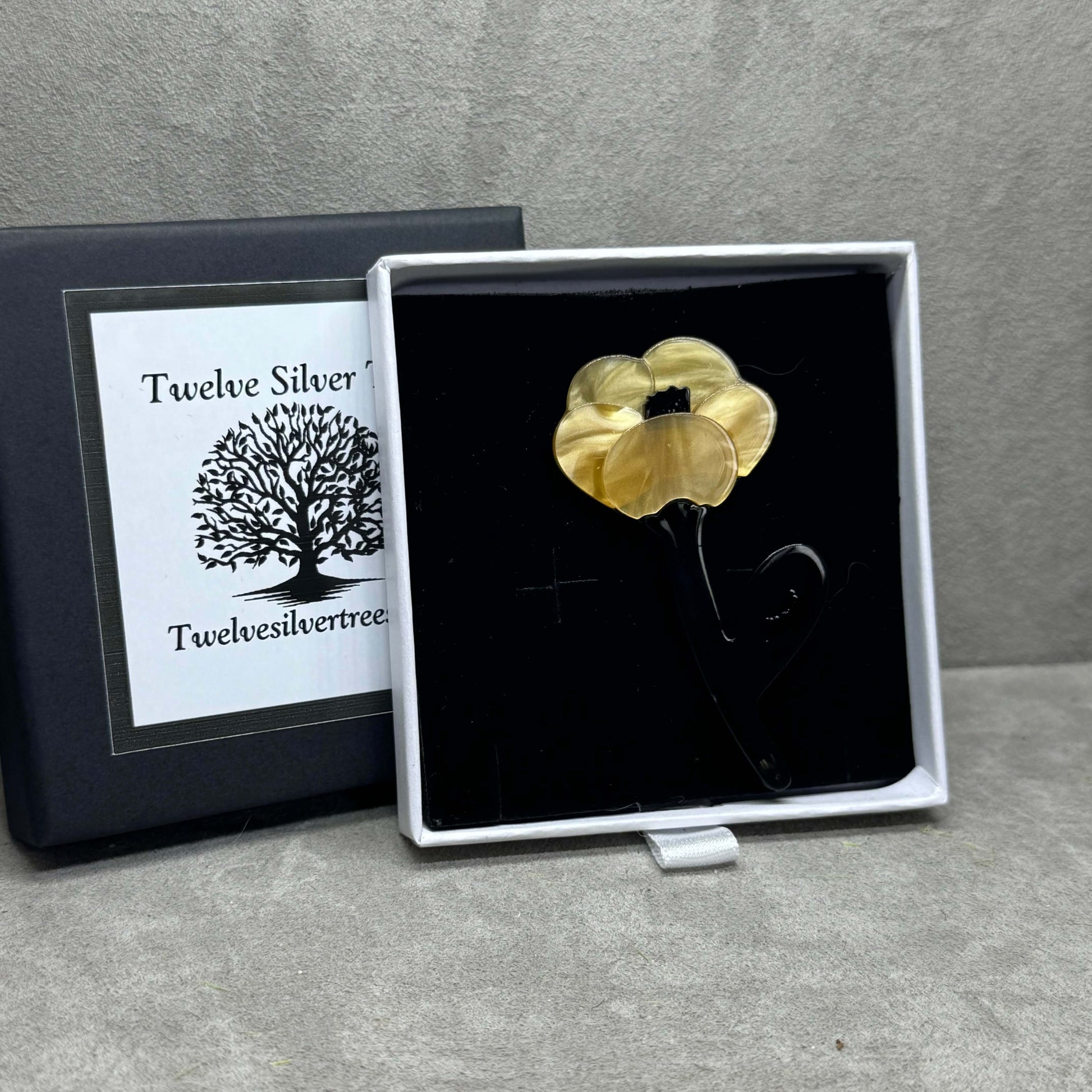 Handmade Acrylic Art Brooch - The Art Deco Yellow Flower - Twelve Silver Trees
