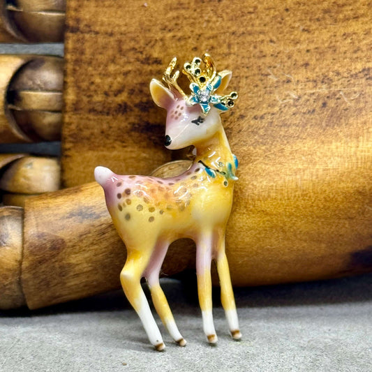 Endearing Enamel Fawn Deer - Woodland Animal Fashion Jewellery Brooch - Twelve Silver Trees Jewellery & Gifts 
