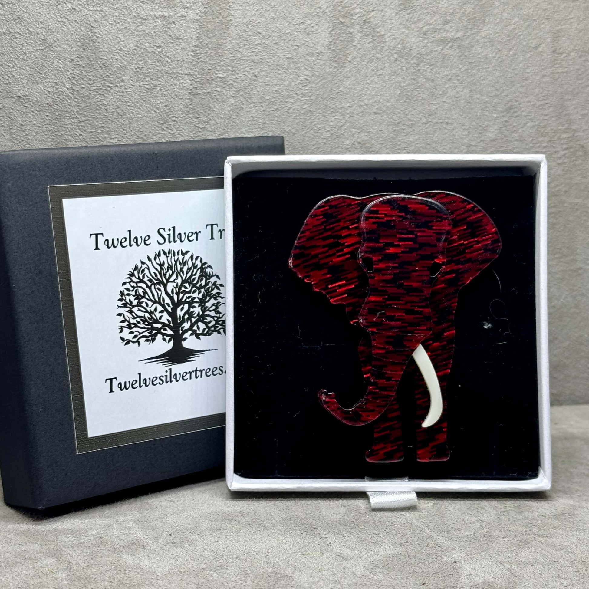Handmade Acrylic Art Brooch - The Majestic Elephant - Twelve Silver Trees
