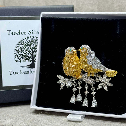 Crystal Embellished LoveBird Brooch - Twelve Silver Trees