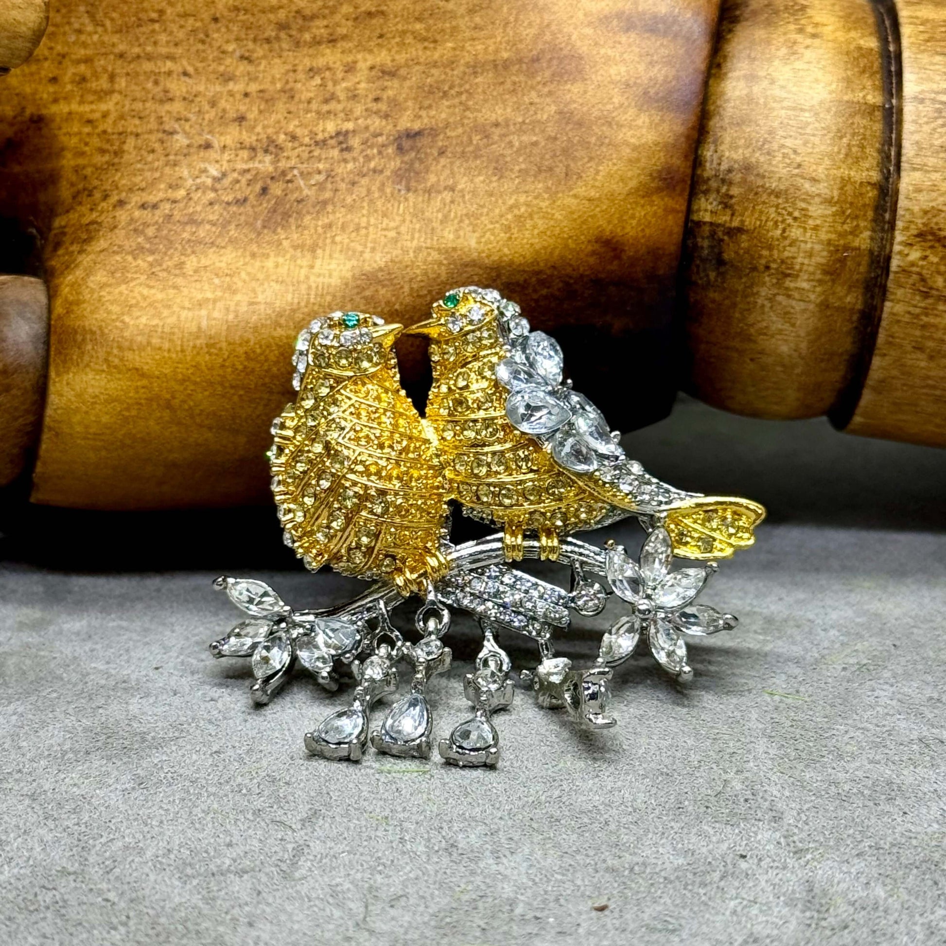 Crystal Embellished LoveBird Brooch - Twelve Silver Trees