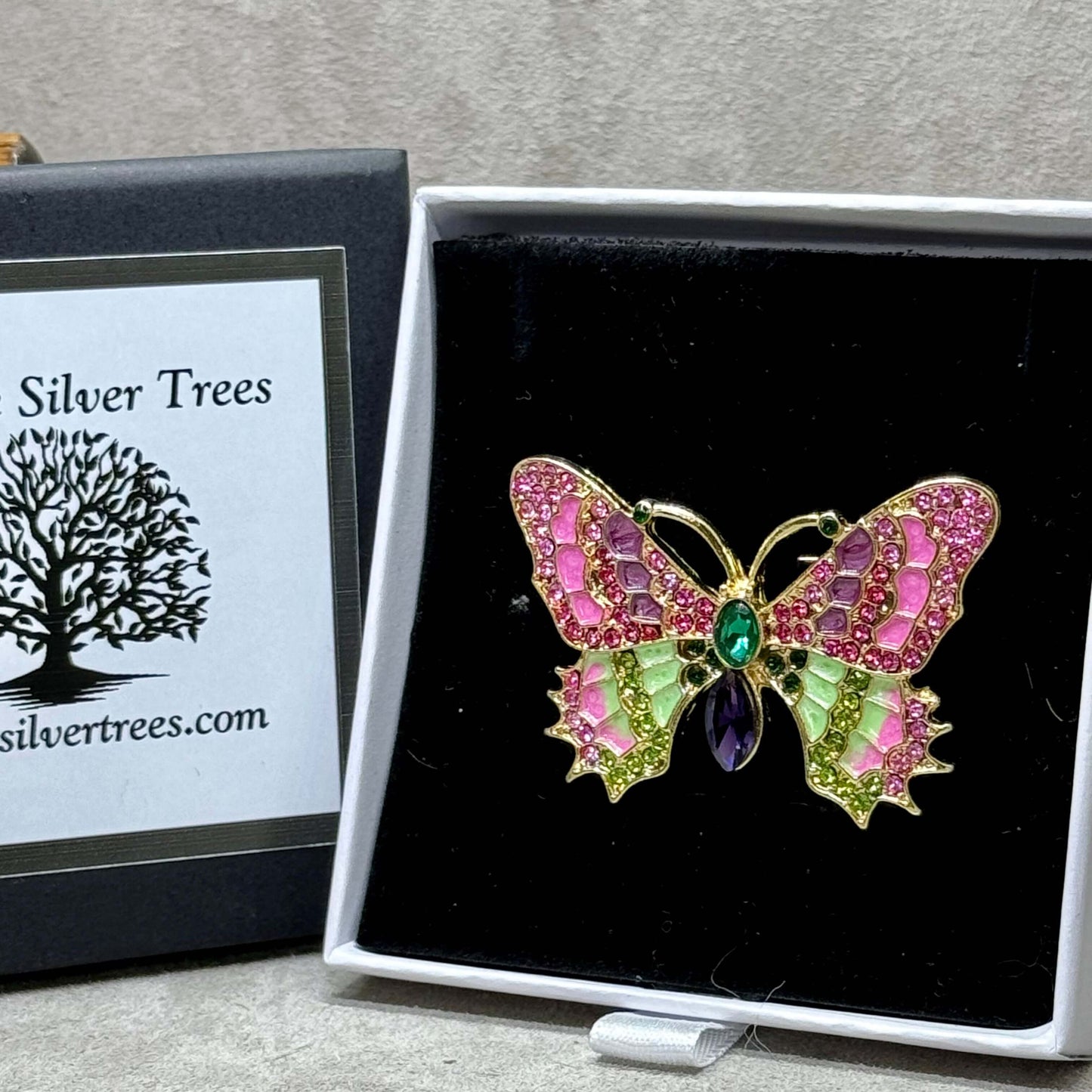 Crystal Embellished Butterfly Brooch - Twelve Silver Trees