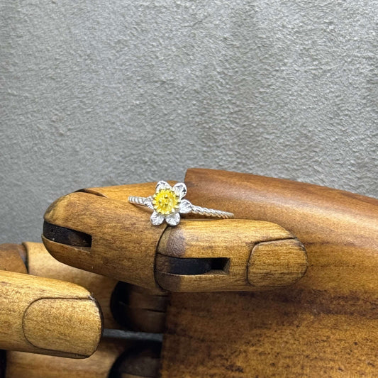 Daffodil Flower Ring In Sterling Silver with 18 Carat Gold