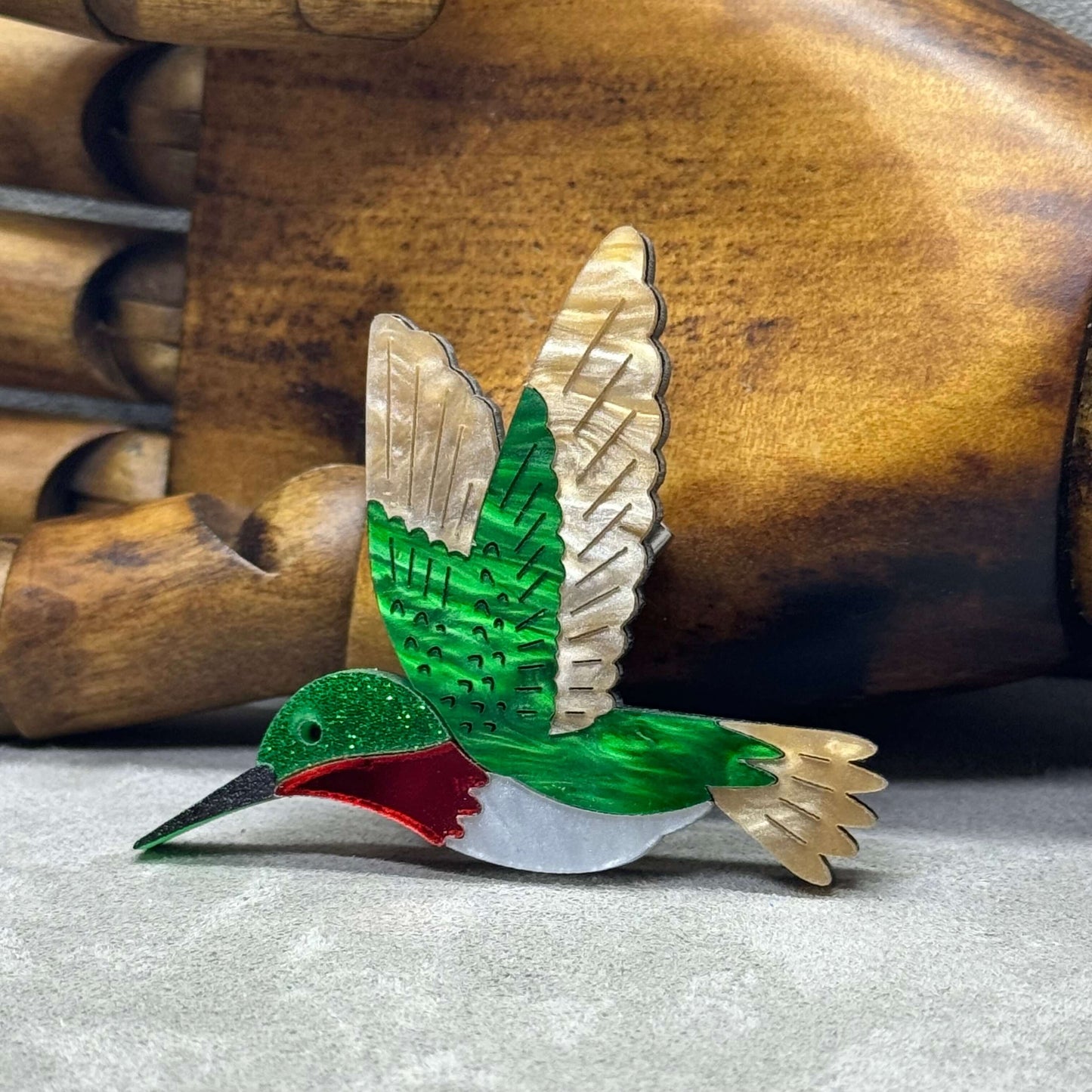 The Hummingbird- Acrylic Art Bird Brooch - Twelve Silver Trees