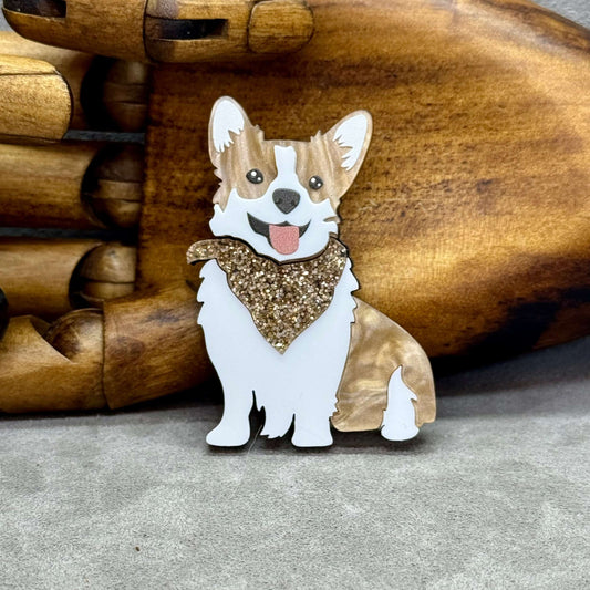 The Corgi - Acrylic Art Dog Brooch - Twelve Silver Trees Jewellery & Gifts