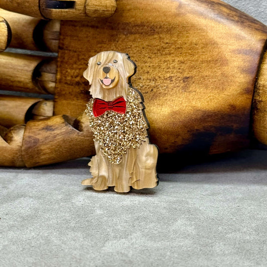 The Golden Retriever Acrylic Art Dog Brooch - Twelve Silver Trees Jewellery & Gifts