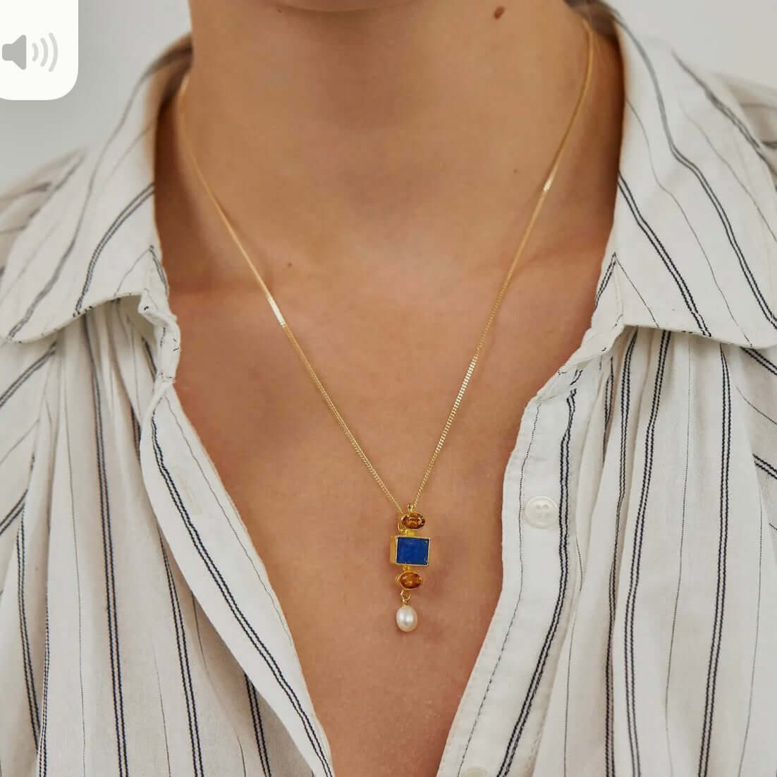 Lapis Lazuli, Citrine & Freshwater Pearl Gemstone pendant - Twelve Silver Trees