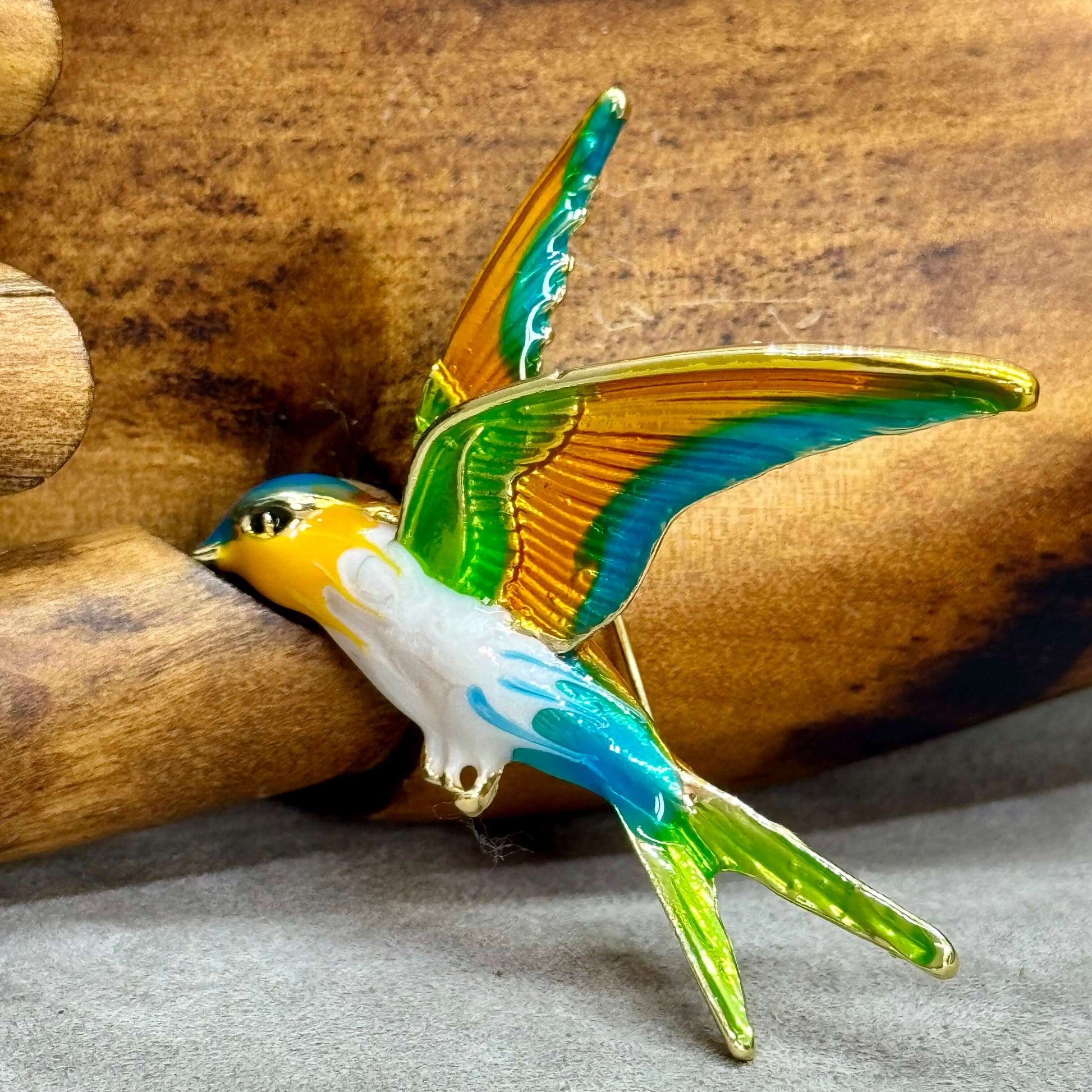 Multi-Coloured Enamel Swallow Brooch - Twelve Silver Trees