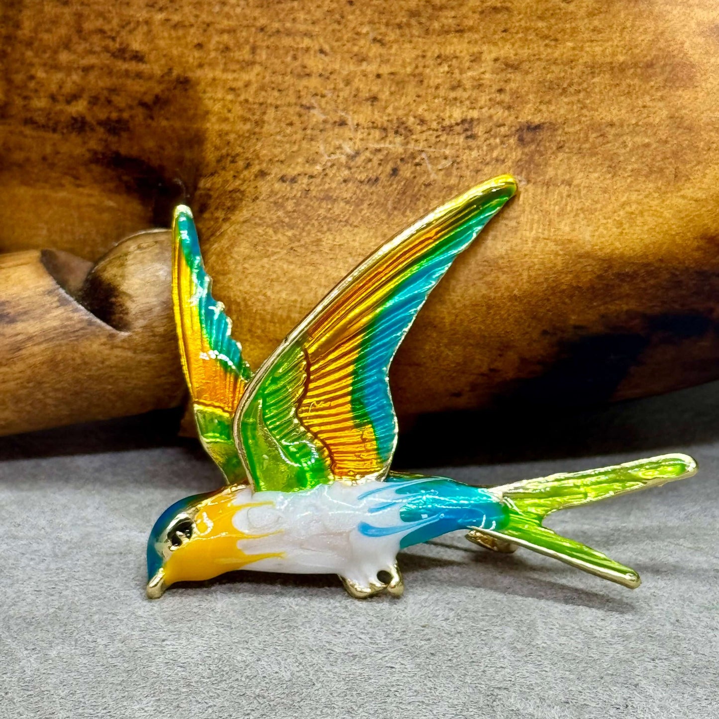 Multi-Coloured Enamel Swallow Brooch - Twelve Silver Trees