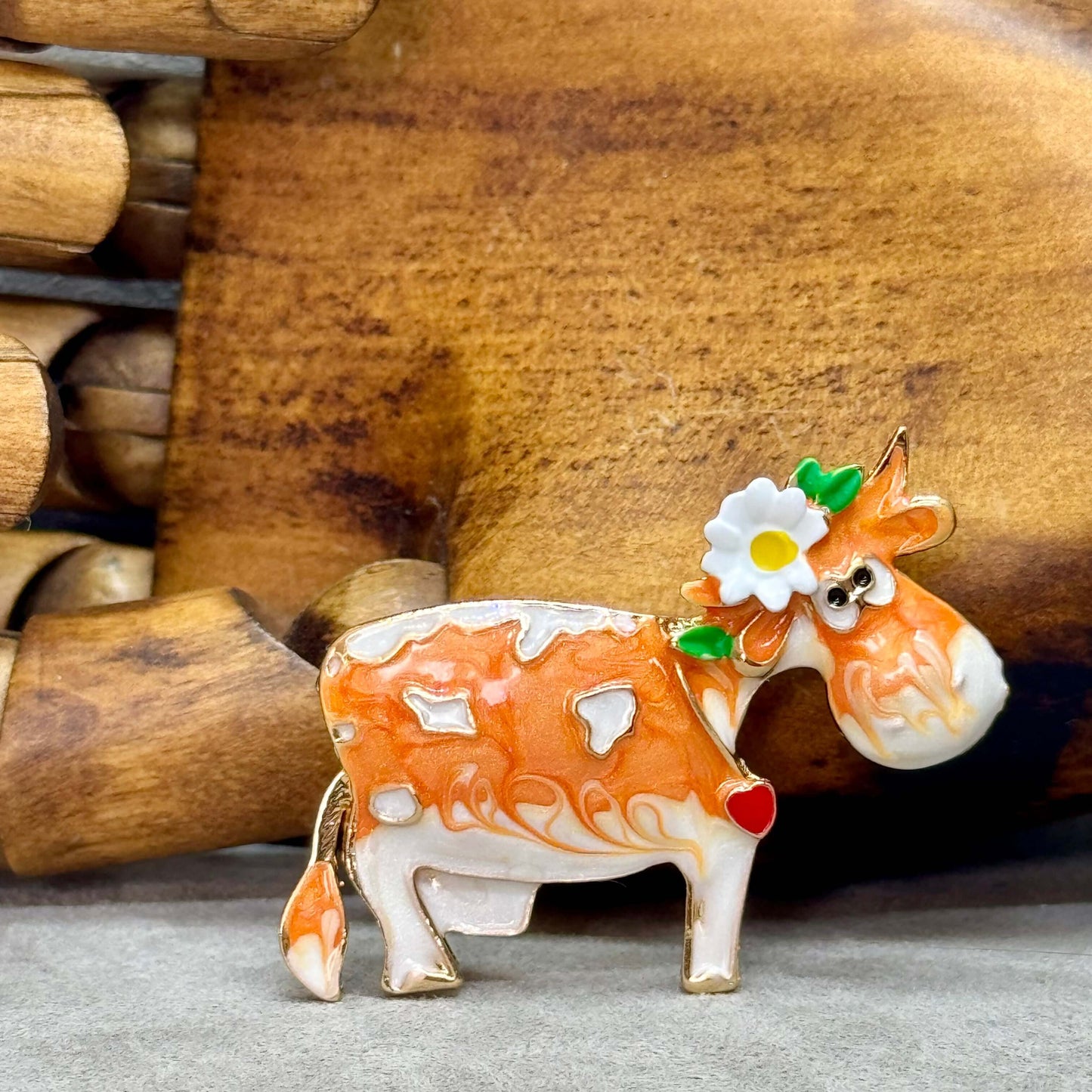 Cute Cow With Daisy Enamel brooch - Twelve Silver Trees