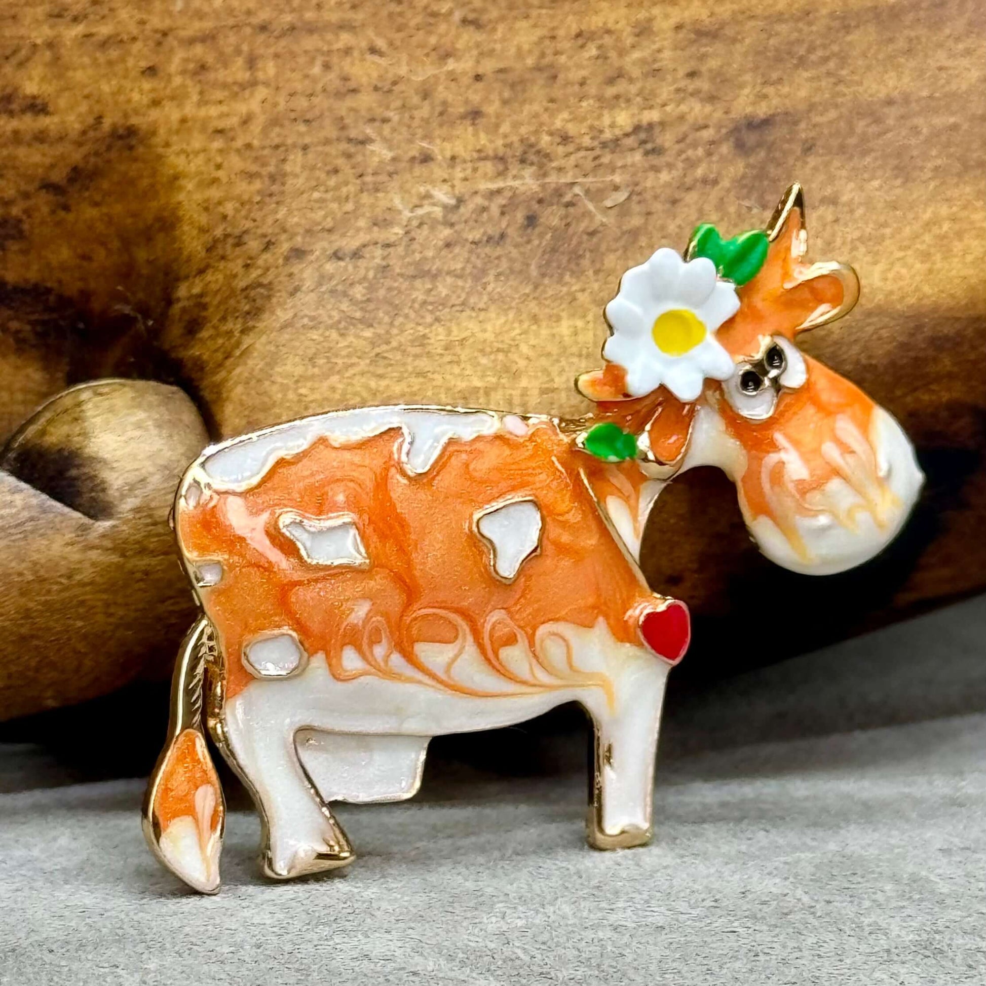 Cute Cow With Daisy Enamel brooch - Twelve Silver Trees