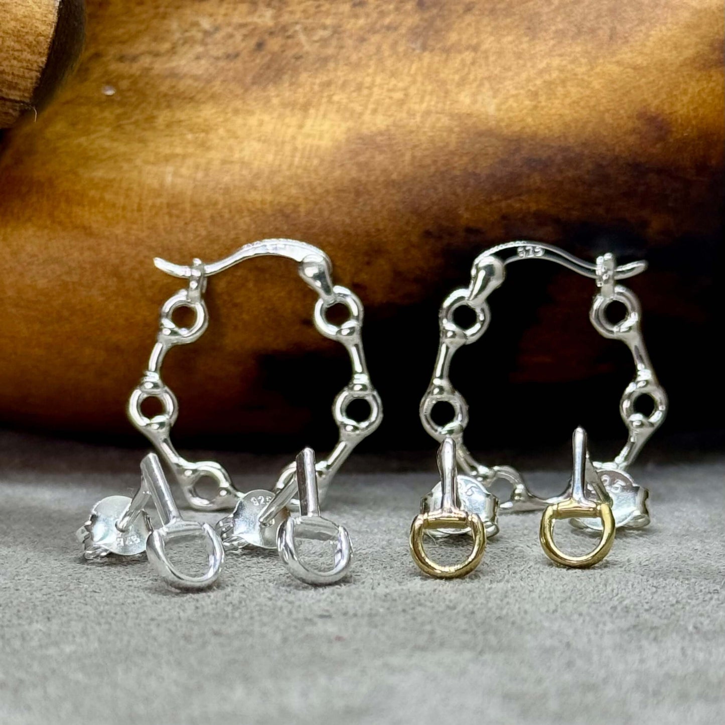 Mini Snaffle Sterling Silver Stud or Hoop Earrings - Twelve Silver Trees