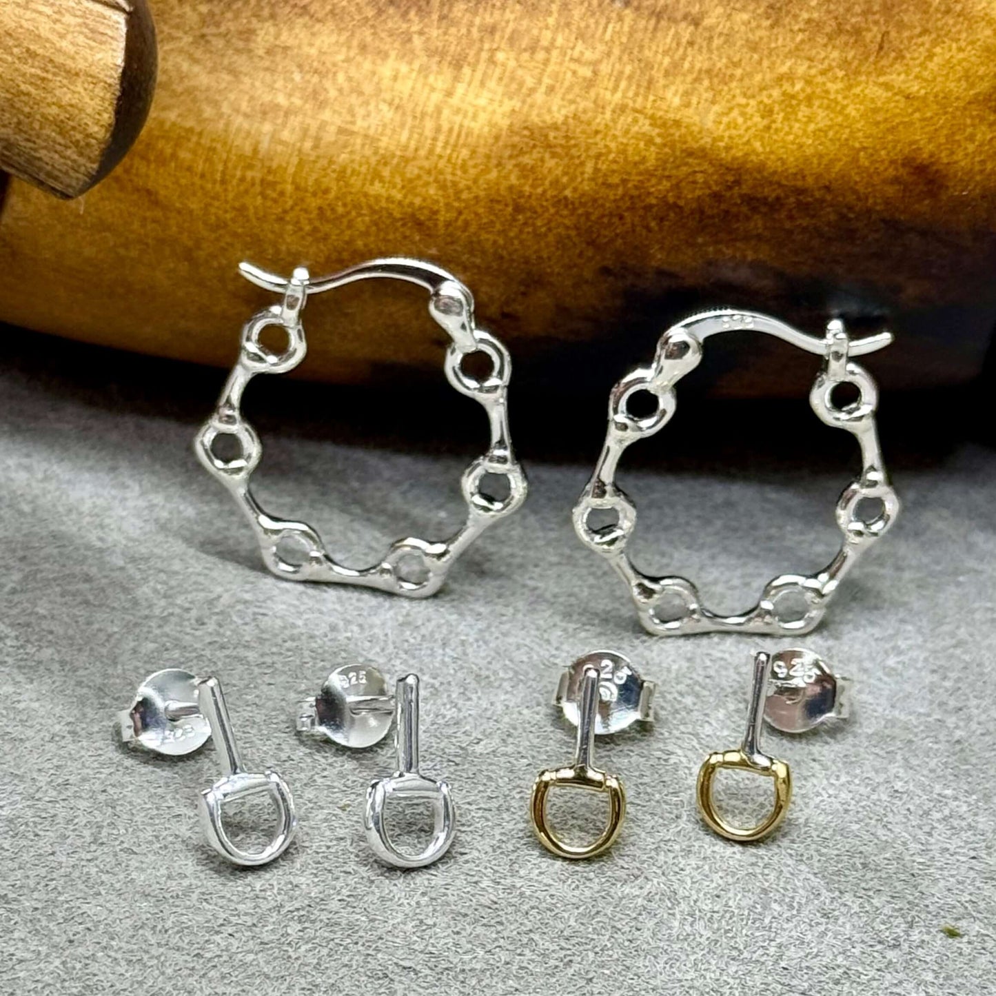 Mini Snaffle Sterling Silver Stud or Hoop Earrings - Twelve Silver Trees