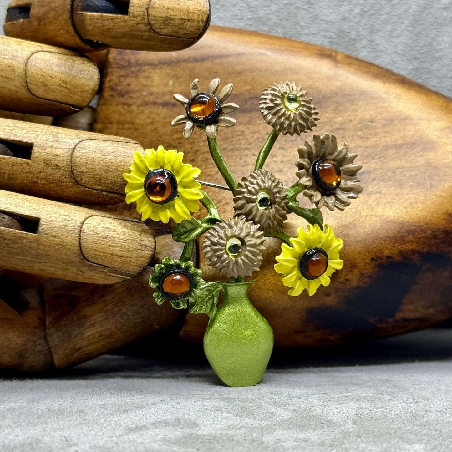 Art Inspired Enamel Sunflower Brooch - Twelve Silver Trees