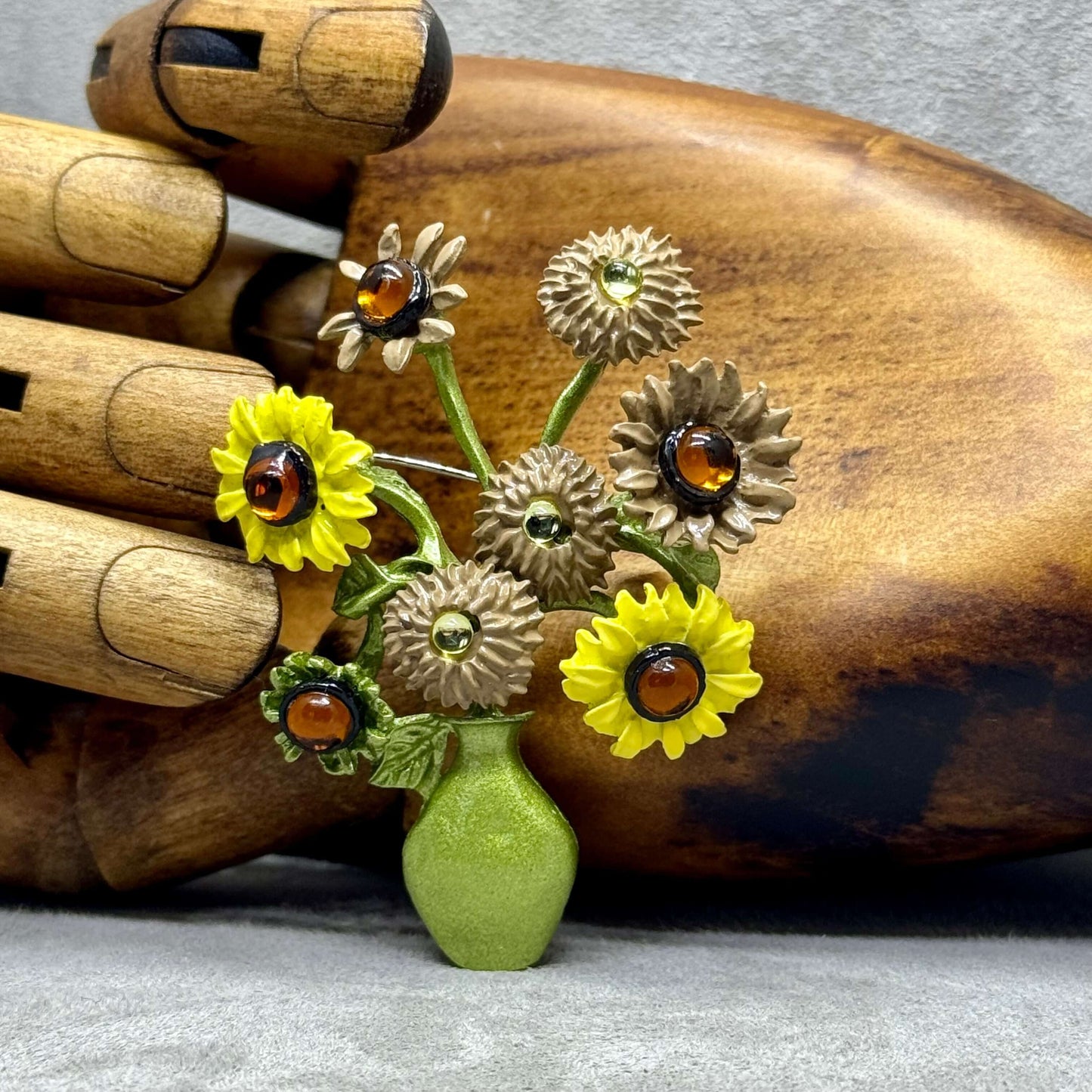 Art Inspired Enamel Sunflower Brooch - Twelve Silver Trees