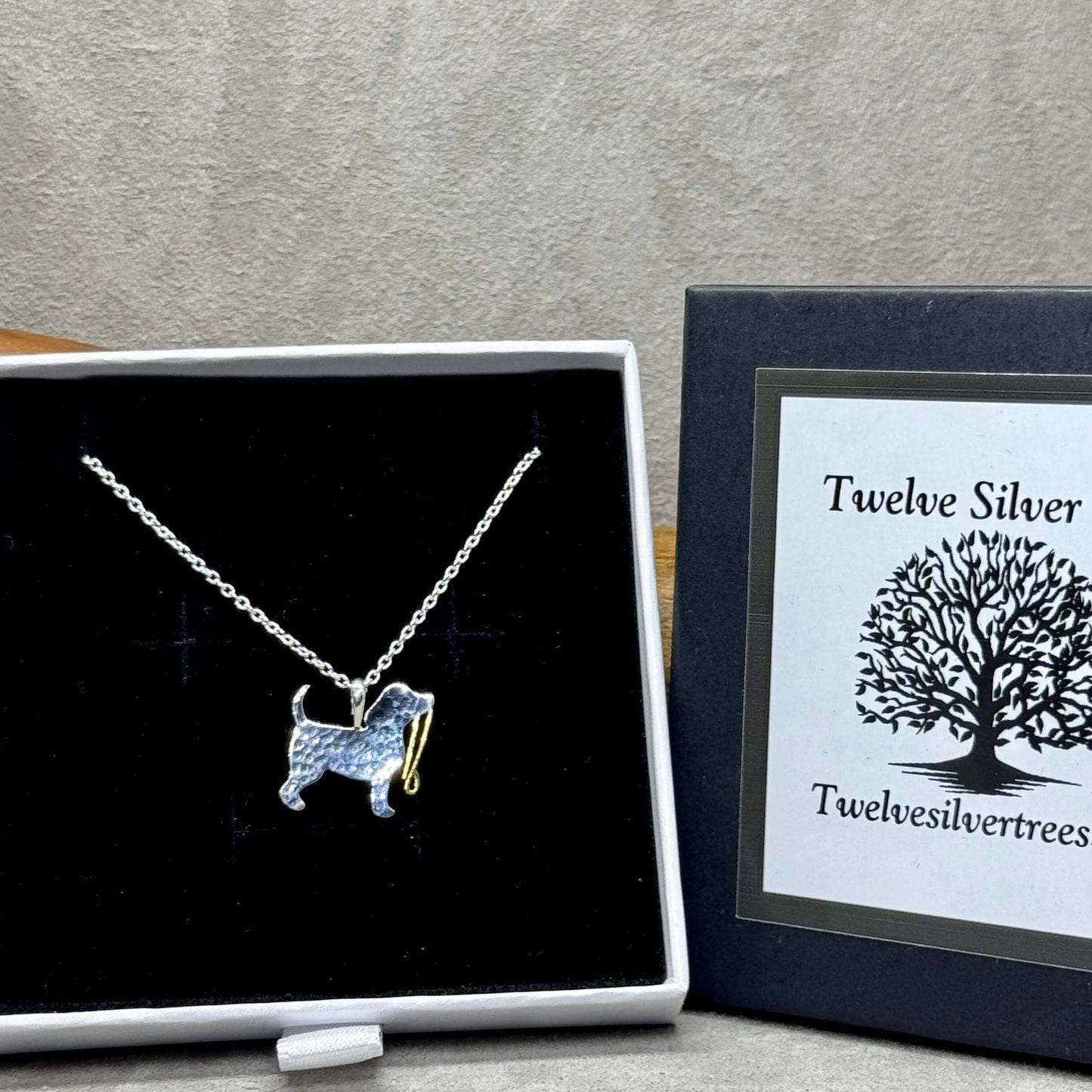 Dog With Lead Hammered Sterling Silver Necklace - Twelve Silver Trees